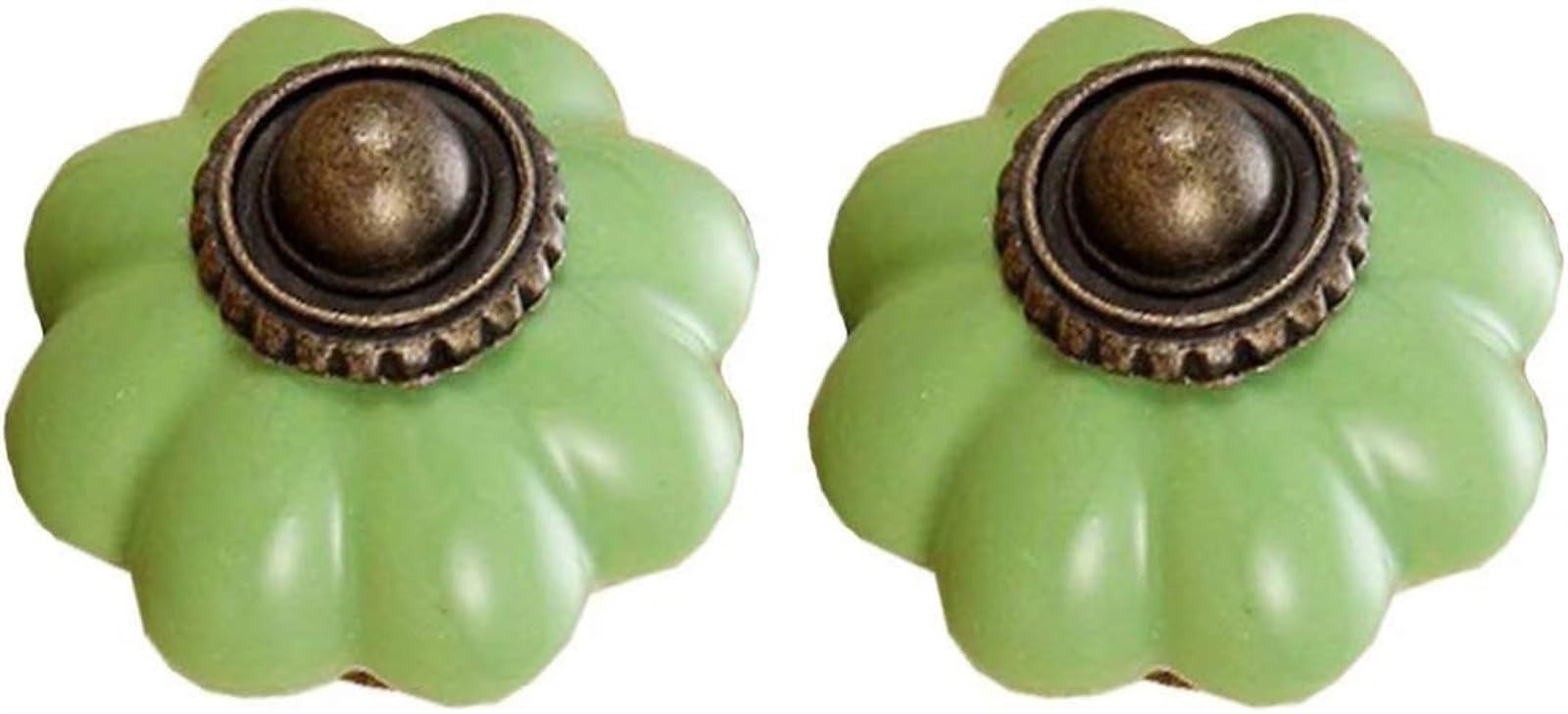 **Ceramic Cabinet Knobs & Drawer Pulls - 2 Pack Green Retro Kitchen Handles for Child Cabinets & Drawers - Cute Vintage Cabinet Hardware for Kitchen, Bathroom & Nursery Decor**    *(Perfect for upgrading kitchen cabinets, bathroom vanities, kids' furniture, and DIY home decor projects)*