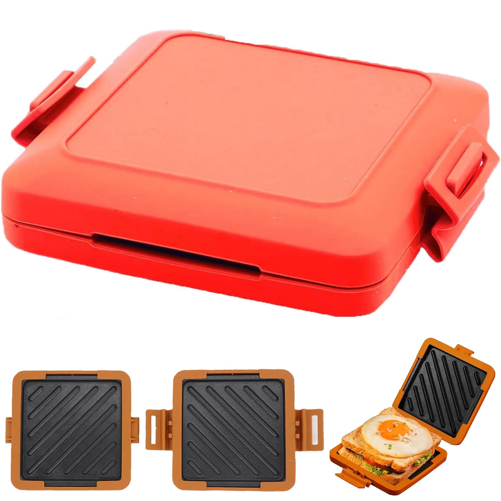 Microwave Toastie Maker - Adjustable Silicone Straps, No Electricity Needed, Wireless Sandwich Maker for Quick & Easy Meals - Perfect for Dorms, Offices & Camping (Red)