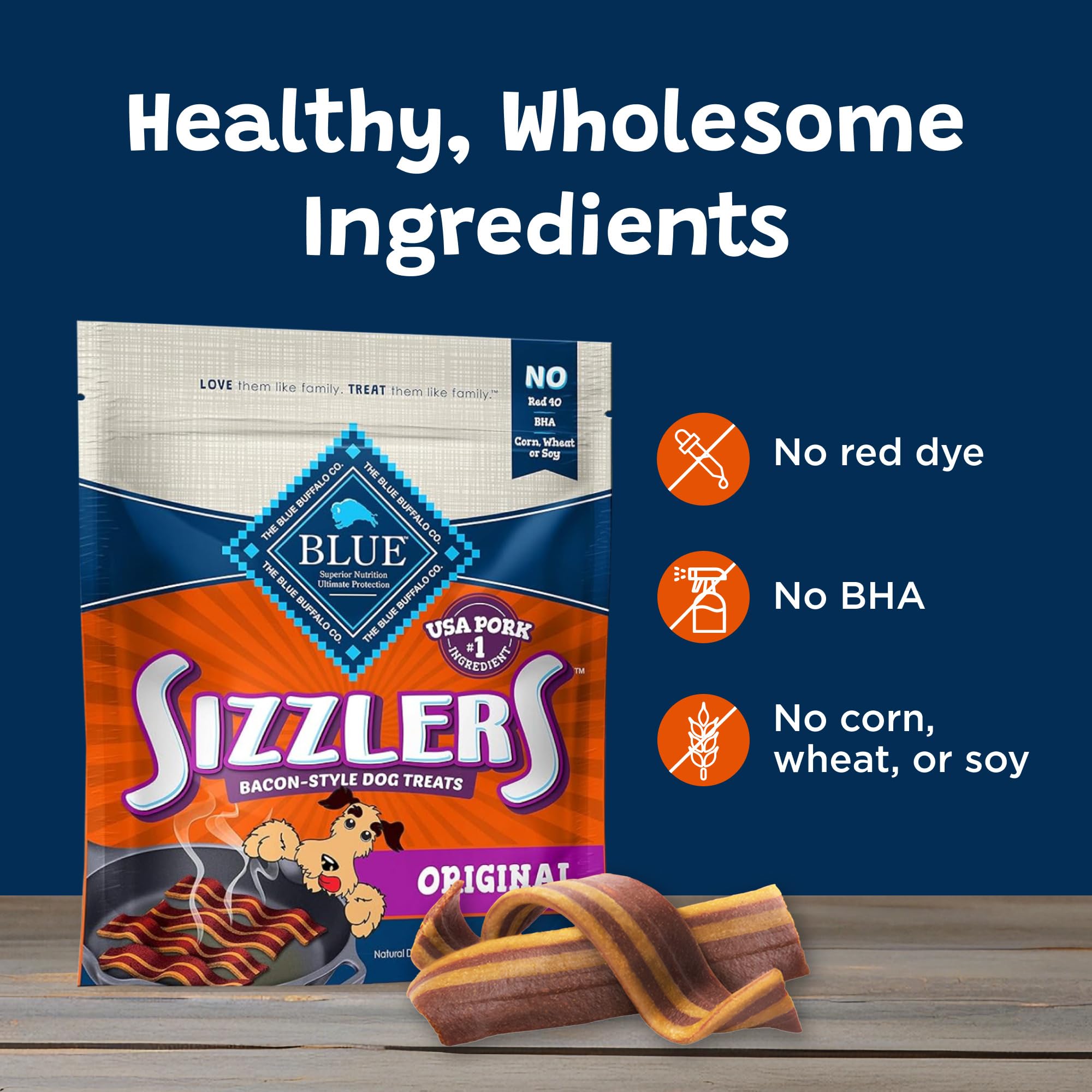 Blue Buffalo Sizzlers Natural Soft Dog Treats with Real USA Pork - Bacon Flavor, 6oz Bag - Healthy Training Rewards & Snacks for Dogs