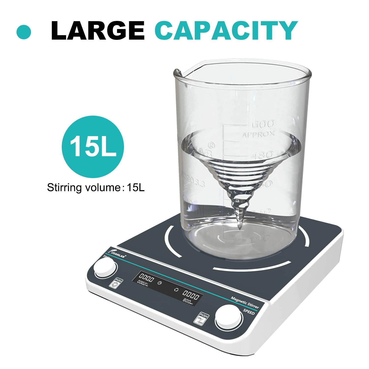 JOANLAB 15L Digital Magnetic Stirrer Plate - Large Capacity Lab Stirrer Mixer 50-1500 RPM with Timer - Perfect for Chemistry Experiments, Scientific Research & Laboratory Mixing