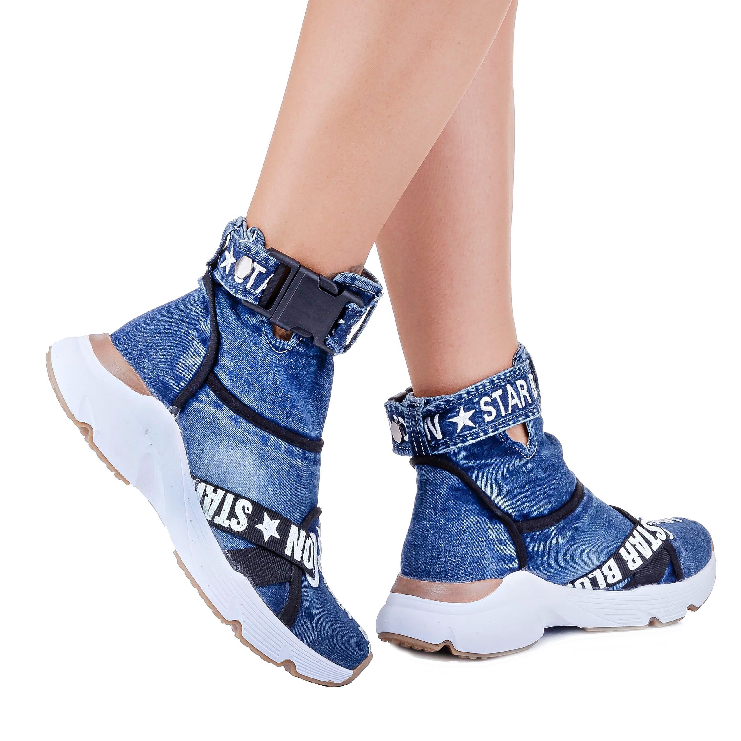 Handmade Women's Fashion Boots - Sexy High Heel Ankle Boots, Casual Sports Shoes for Women, Blue Leather Booties (Size 7.5) | Perfect for Party, Dating & Everyday Wear