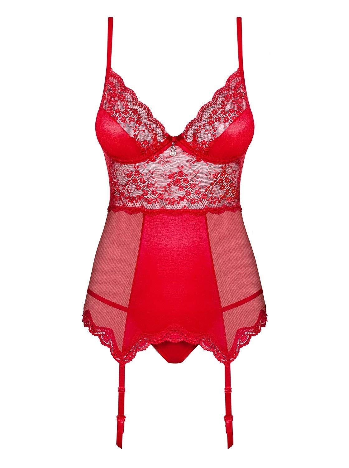 Lovica Women's Underwire Corset with Soft Cups & Lace Thong - Red, Size S/M - Perfect for Valentine's Day, Boudoir Photography & Burlesque Performances