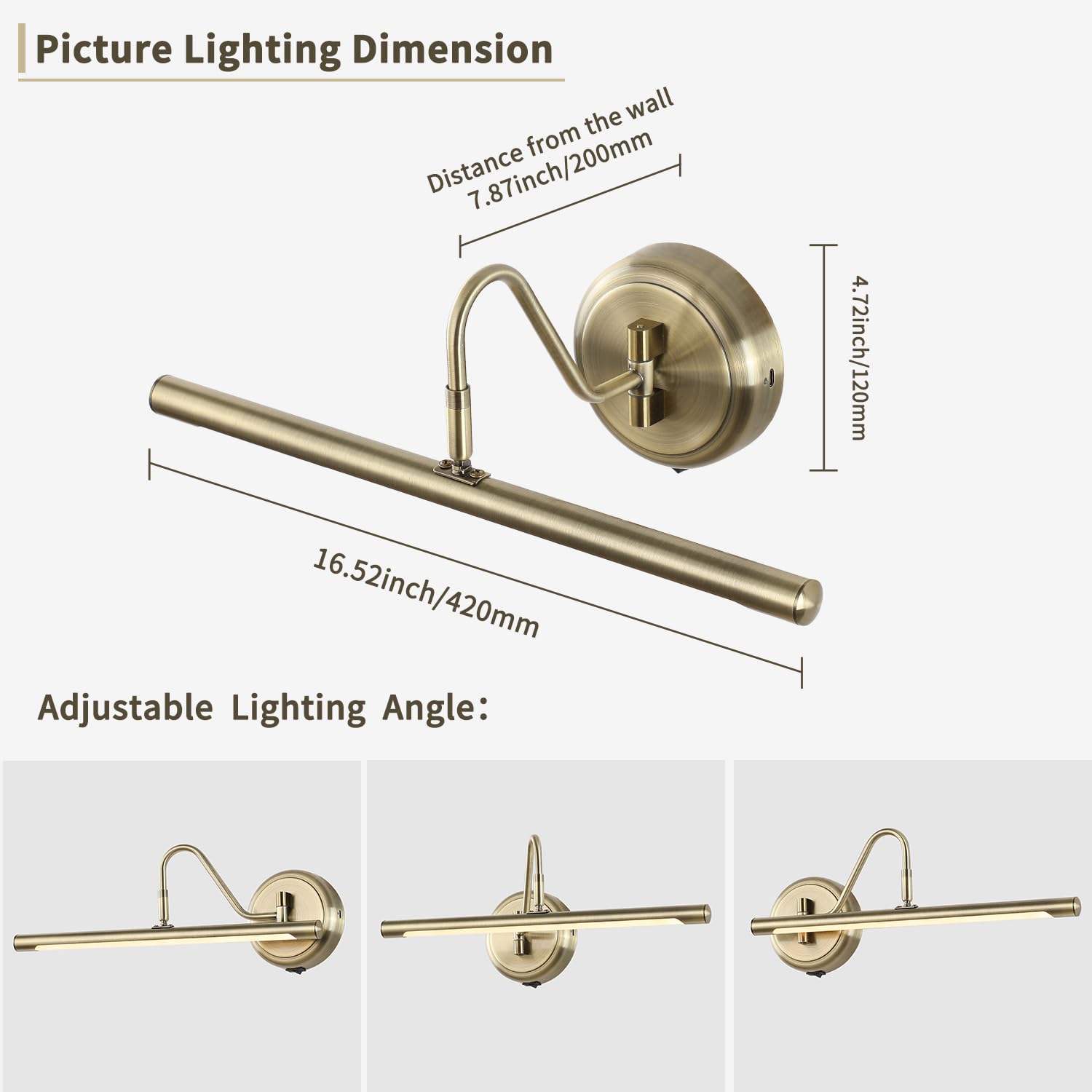 JOOSENLUX Modern Wall Lights - Battery Operated Antique Bronze Wireless Picture Lighting (16.5 Inch) - Dimmable Under Cabinet Lights for Kitchen with Swing Arm - CRI95+ Wall Sconce for Canvas Art & Home Decor | Perfect for Gallery Walls, Bedroom Accent Lighting & Kitchen Task Illumination