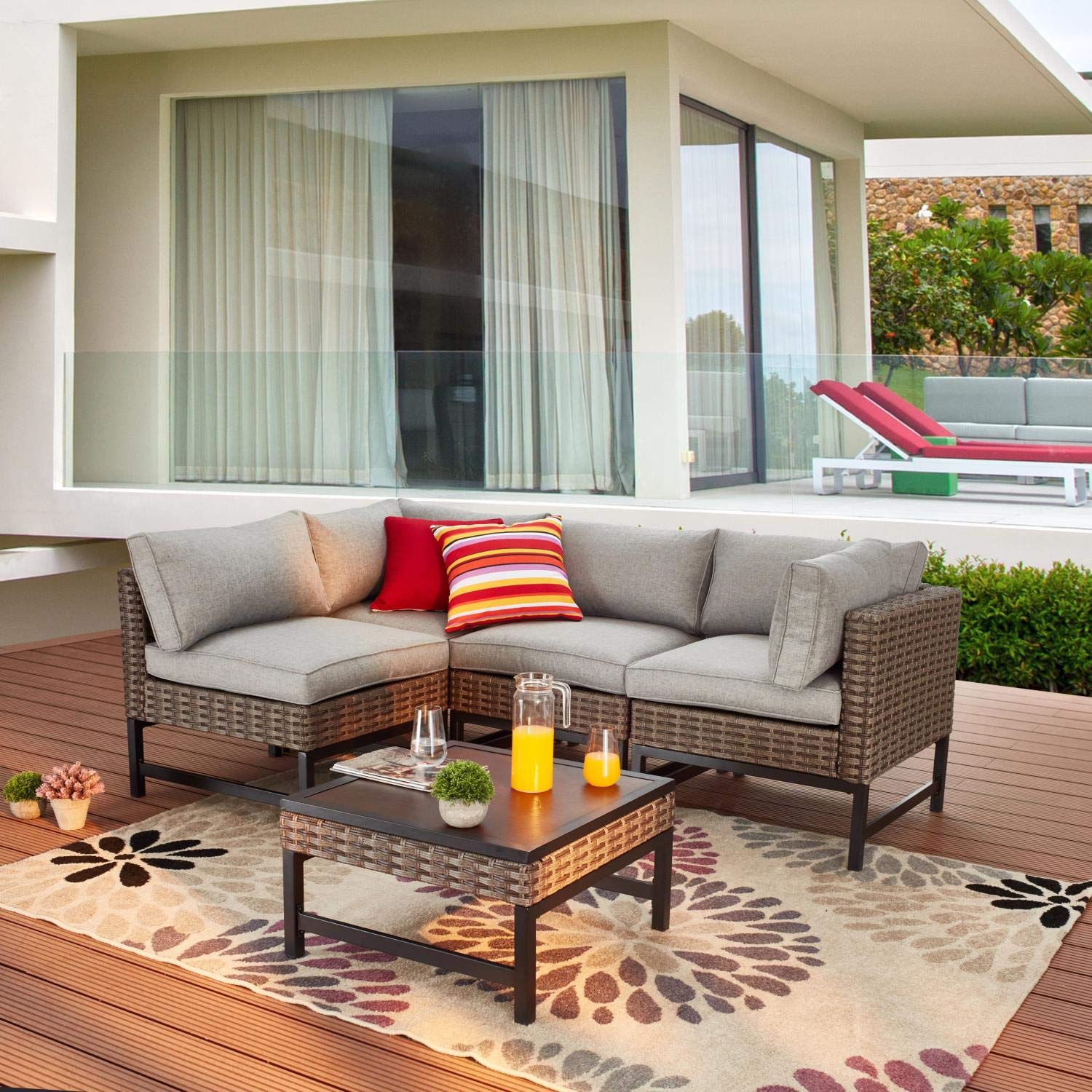 Brown PE Wicker Outdoor Side Table - Square Metal Frame Rattan Tea Table for Patio, Garden, Deck & Pool - Durable Weather-Resistant Furniture for Relaxing & Entertaining