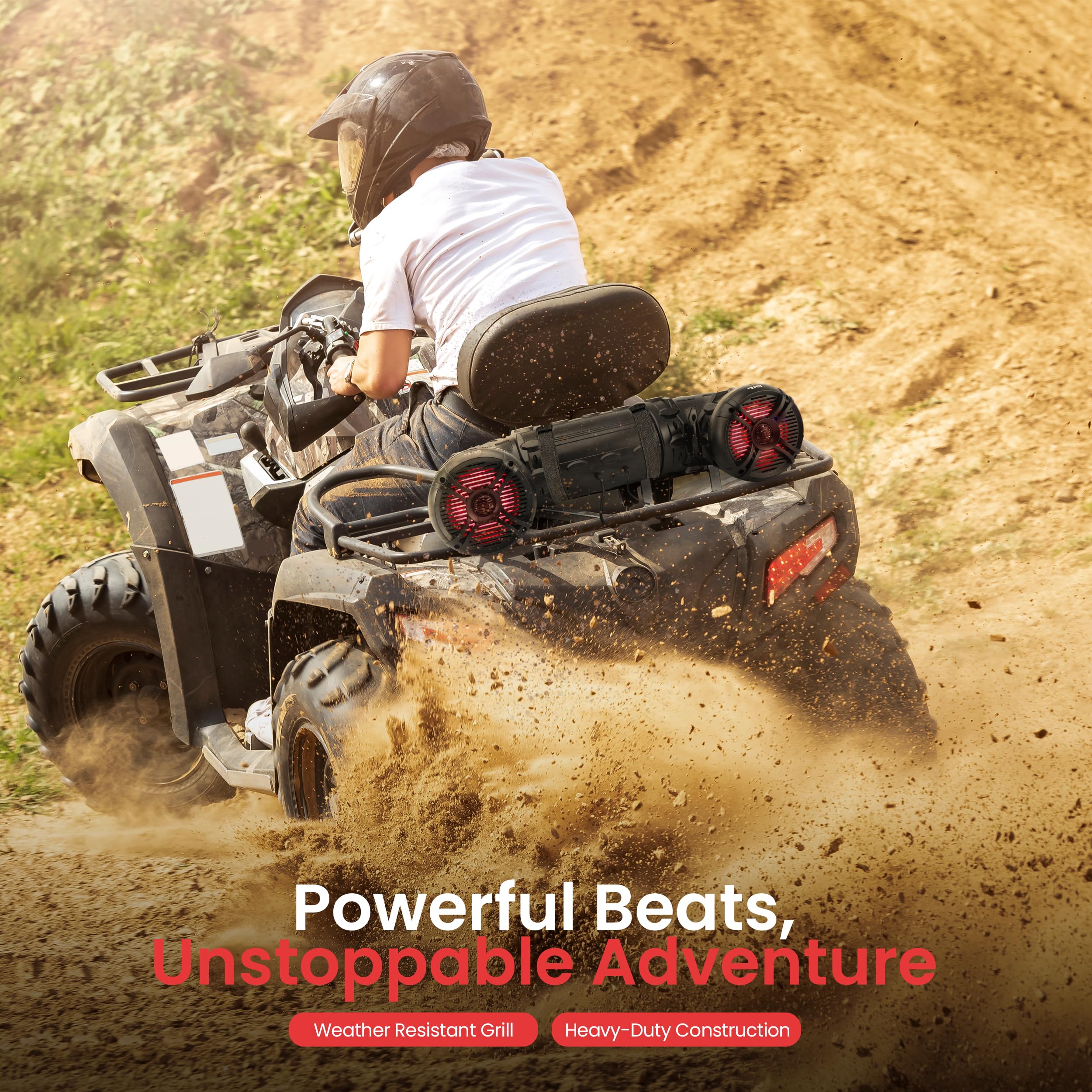 Pyle Marine ATV Powered Speakers - 4.0 Wireless Bluetooth, 1000Watt, Color Changing LED Lights, IP44 Waterproof, 8