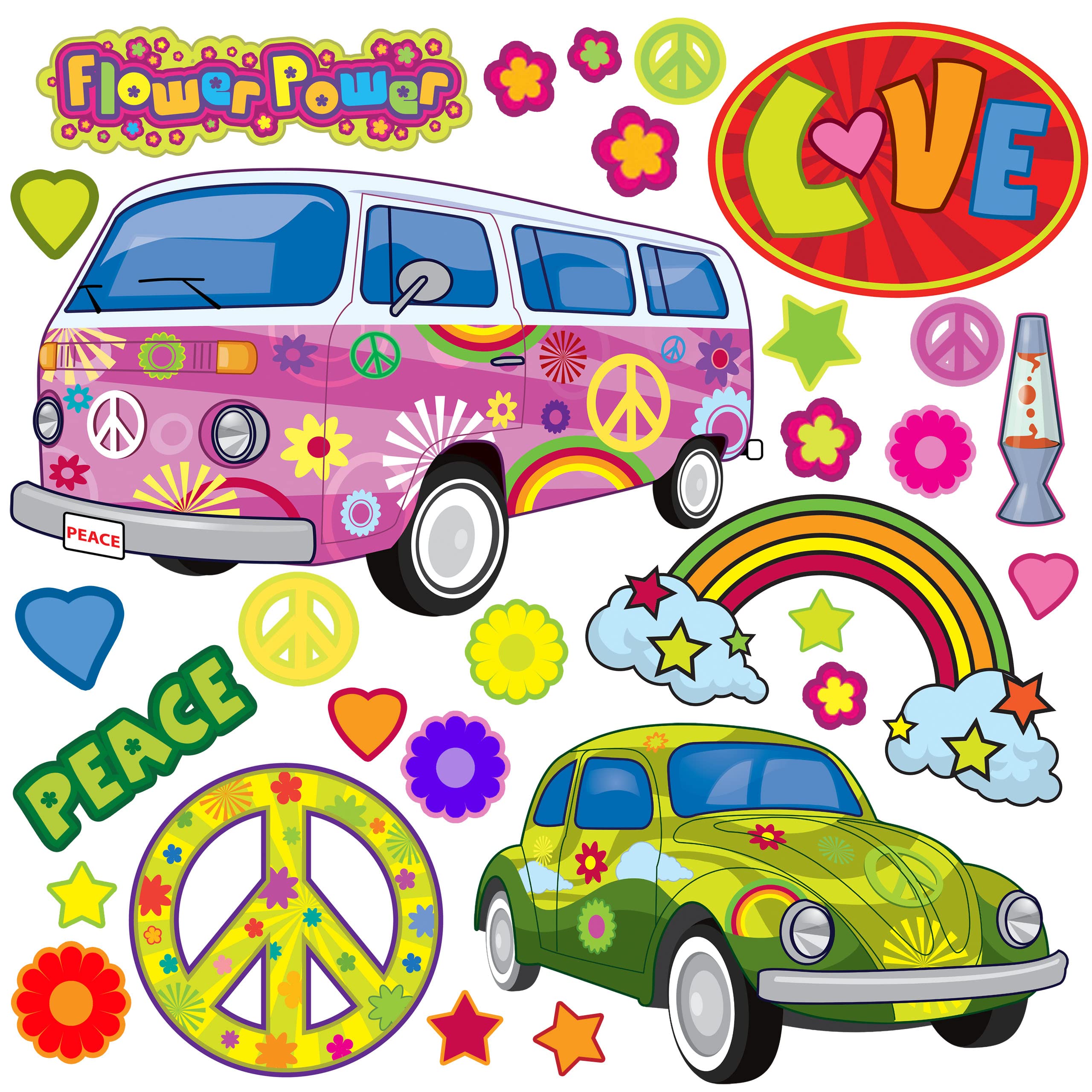 Groovy Retro Wall Decals for Girls Room - Peace & Love Aesthetic Bedroom Stickers for Teens & Tweens | Perfect for Boho Chic Dorm Decor, Kids Room Makeover & DIY Wall Art Projects