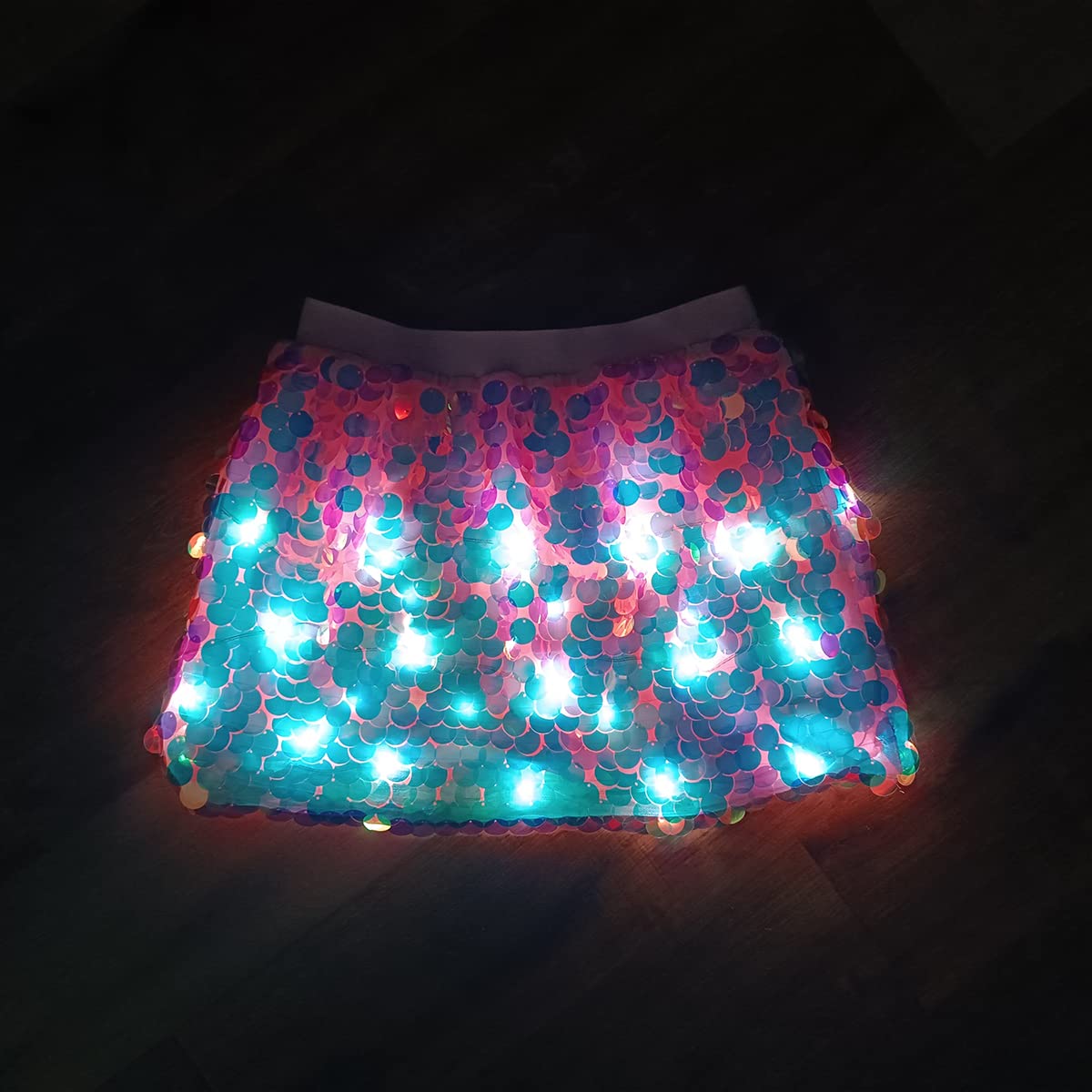 Sparkly LED Light Up Sequin Skirt - USB Rechargeable Rave Costume for Women, Glow Party Outfit for Halloween, Festivals, and Nightclub Events
