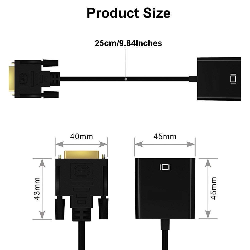 Active DVI-D to VGA Adapter Converter - 24+1 Pin Male to Female Video Cable for PC, Laptop, Monitor, Projector | Perfect for Home Office, Gaming & Presentations