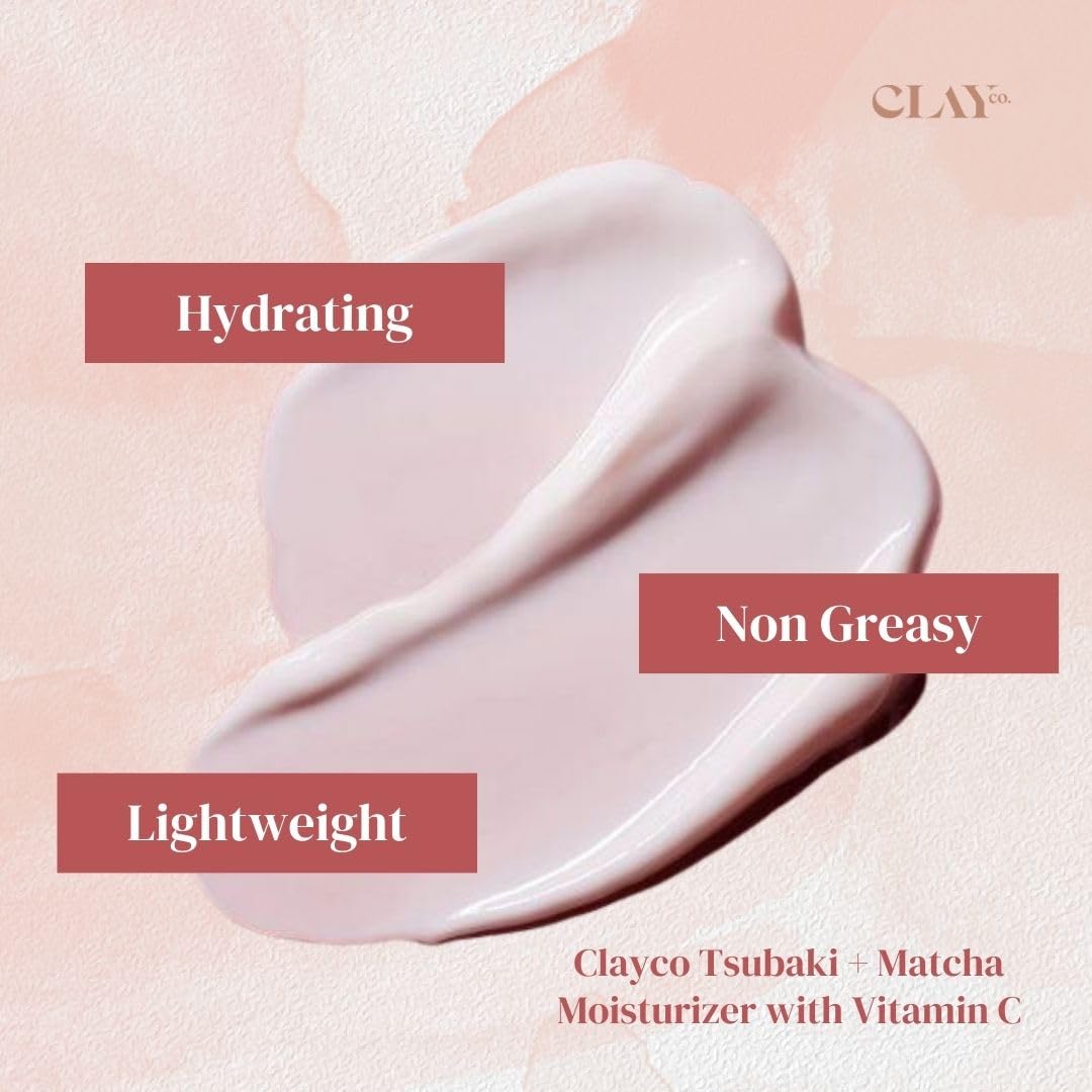 CLAYCO. Tsubaki + Matcha Vitamin C Face Moisturizer 50ml - Oil Control & Hydration for Oily & Sensitive Skin | Lightweight Daily Face Cream for Acne-Prone Skin | Perfect for Morning Skincare Routine & Makeup Prep