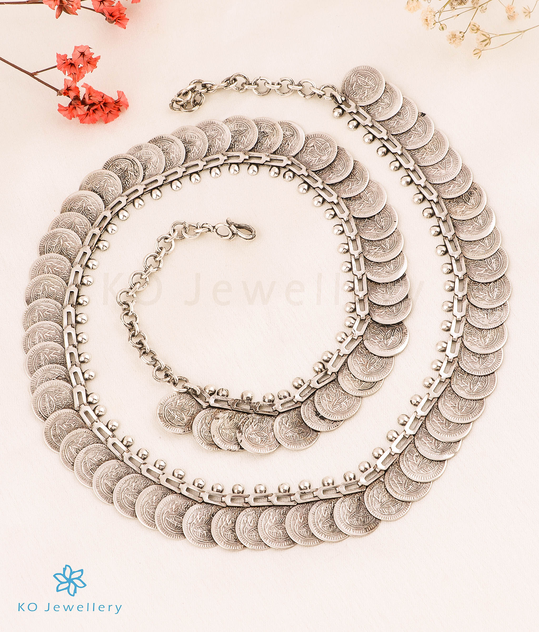 Bhagya Silver Lakshmi Kasumala Coin Necklace - Long Sterling Silver Hindu Goddess Pendant for Women - Perfect for Diwali, Weddings & Spiritual Ceremonies