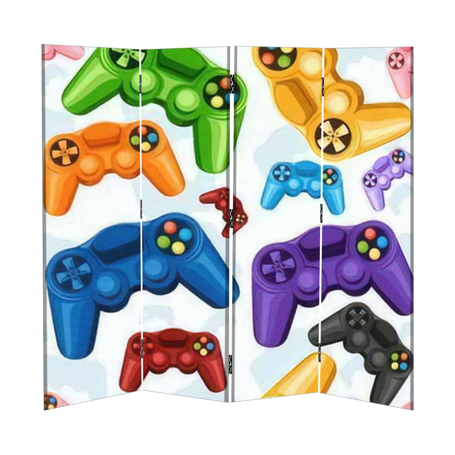 Colorful 4-Panel Canvas Room Divider Screen - Foldable Privacy Partition for Home & Office - Video Game Controller Design - Temporary Wall Divider for Bedroom, Living Room, and Workspace Separation