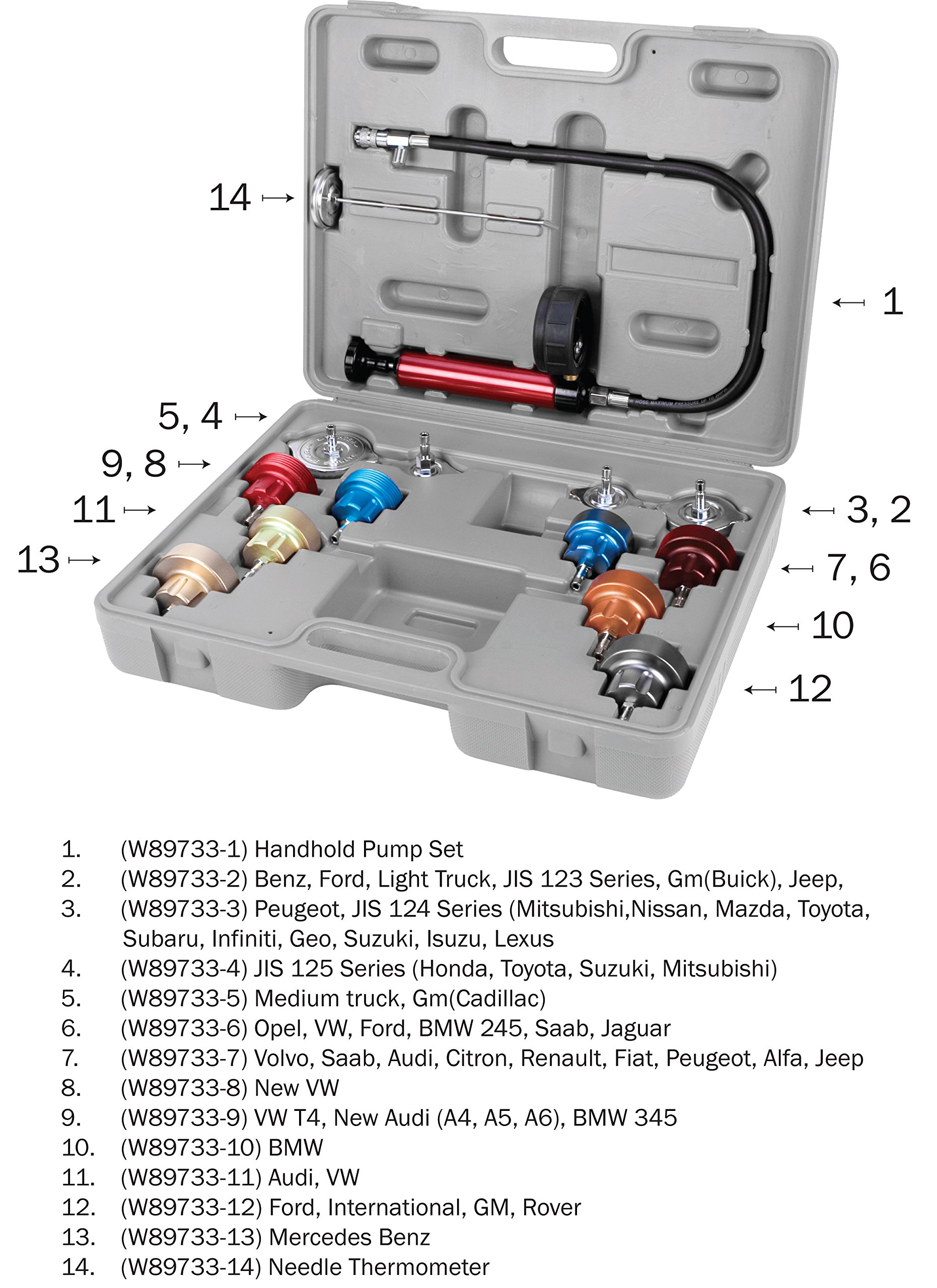 Performance Tool JEGS W89733 Cooling System Pressure Tester Kit - Professional Automotive Diagnostic Tool for Radiator, Water Pump & Hose Leak Detection - Perfect for Mechanics & DIY Car Maintenance