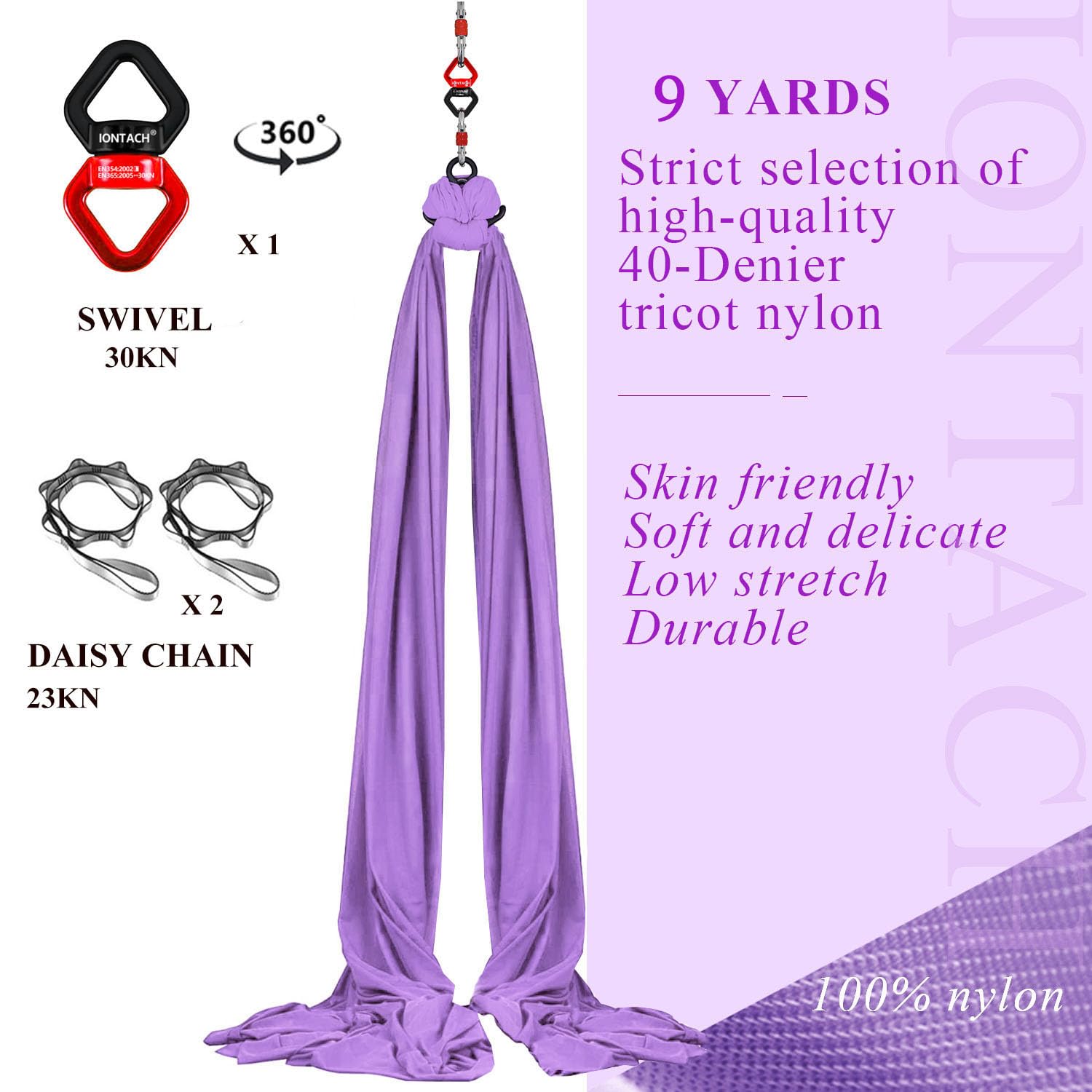 IONTACH Aerial Silks Yoga Swing Set - 9 Yards Low-Stretch Fabric Hammock Kit for Beginners with Full Accessories | Perfect for Home Yoga, Dance Training & Aerial Fitness Practice