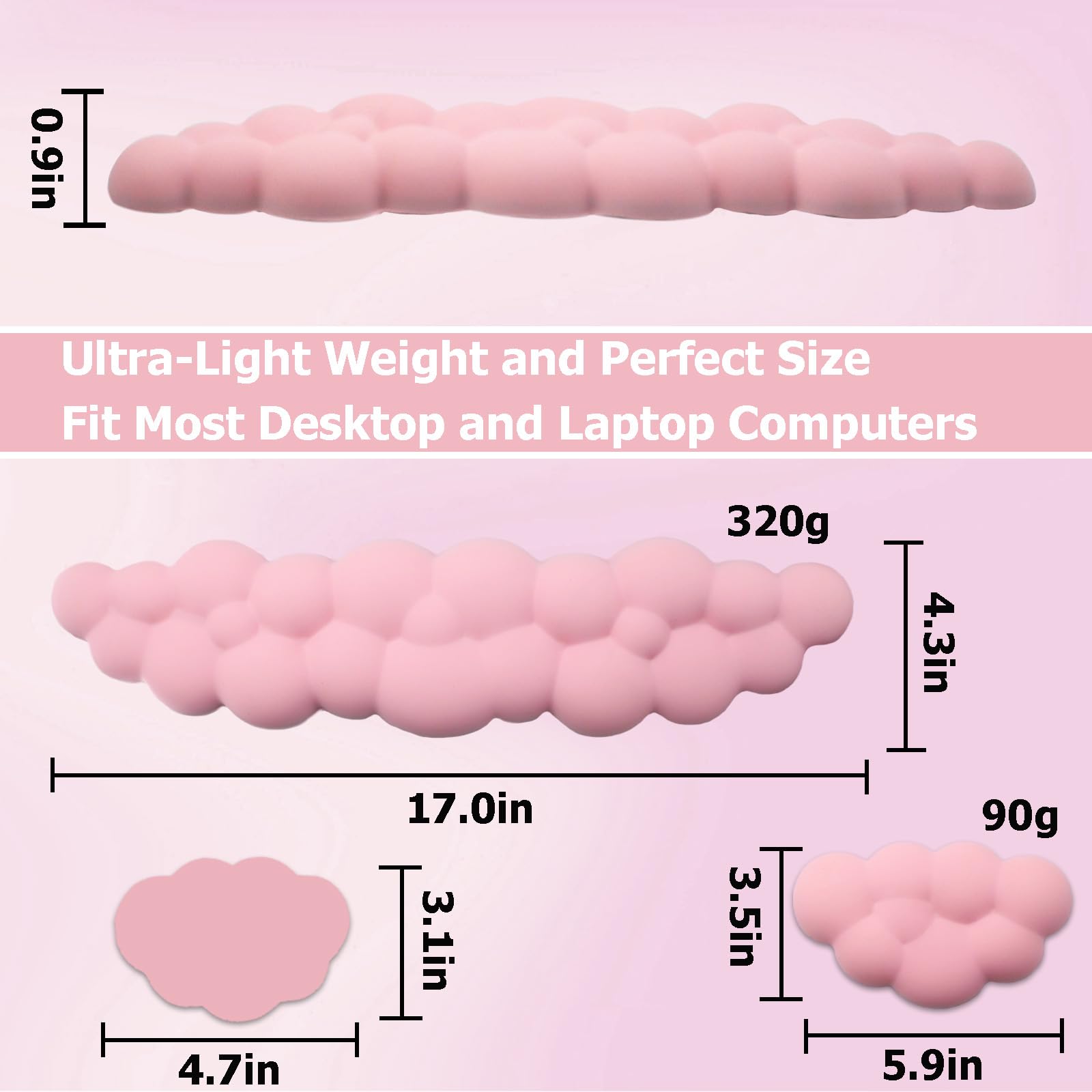 Ergonomic Keyboard Wrist Rest - PU Leather Memory Foam Cloud Pad for Pain Relief, Gaming, Office, Typing, Laptop & Computer Use, Pastel Pink for Comfort & Style