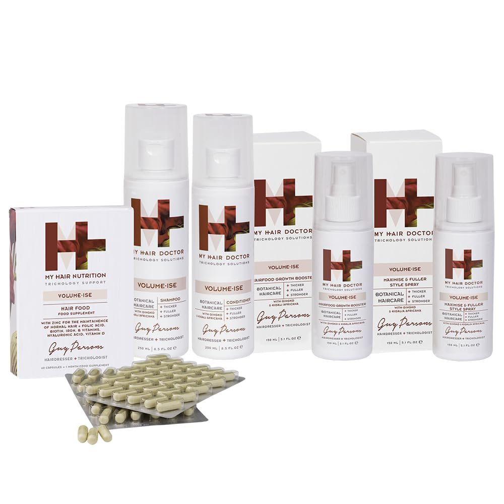 My Hair Doctor Volume-ISE Collection - Sulfate Free Shampoo (250ml), Conditioner (200ml), Hair Growth Spray (150ml), Growth Booster Spray (150ml) & Hair Growth Vitamins (60 Caps) - Complete Hair Care Kit for Thicker, Healthier Hair - Perfect for Daily Hair Growth Routine & Scalp Care