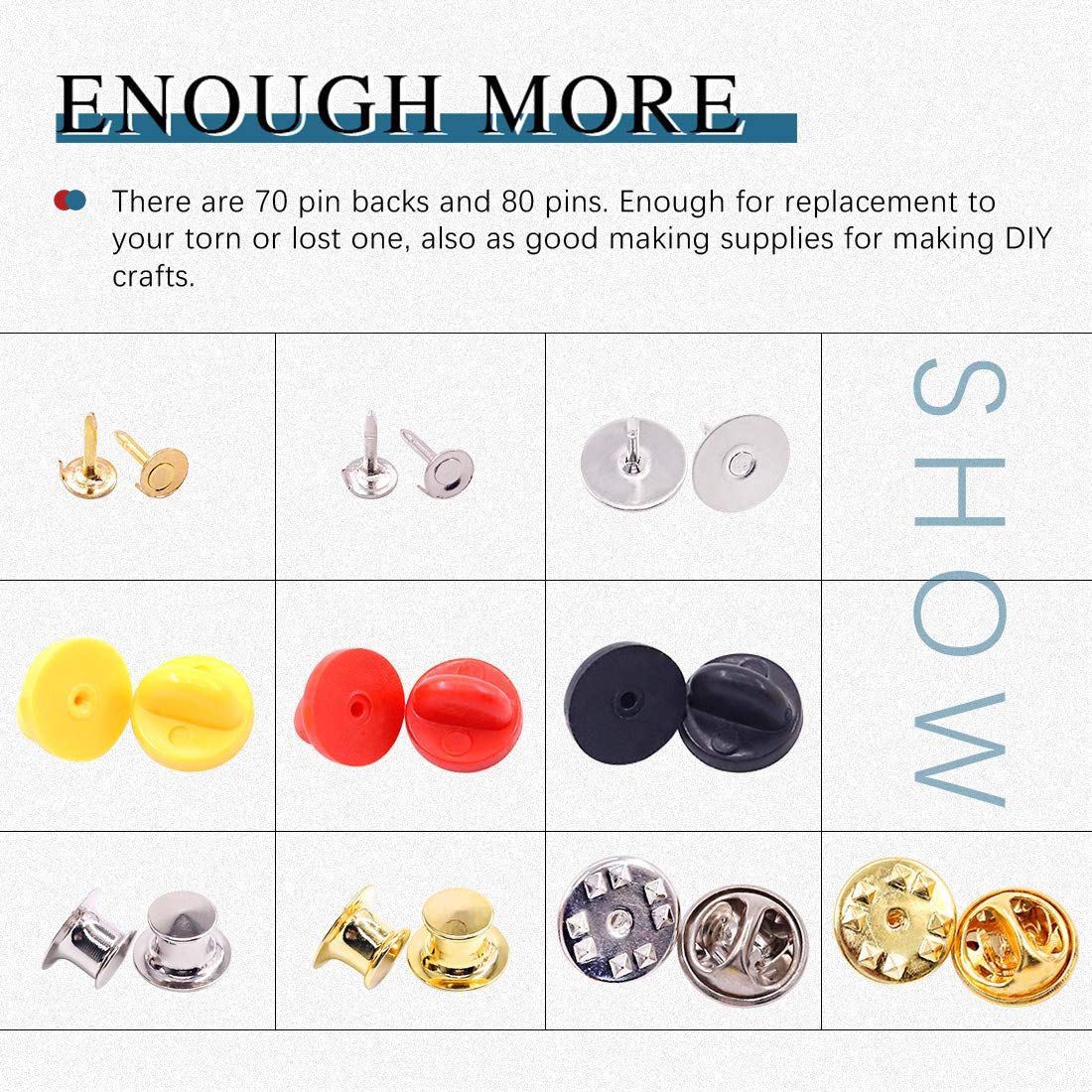 Glarks 150Pcs 3 Style Clutch Tie Tacks with Plastic Pin Backs & Blank Pins - Lapel Pins, Service Bars, Jewelry Making & DIY Craft Supplies - Perfect for Uniform Accessories, Badge Making & Creative Projects