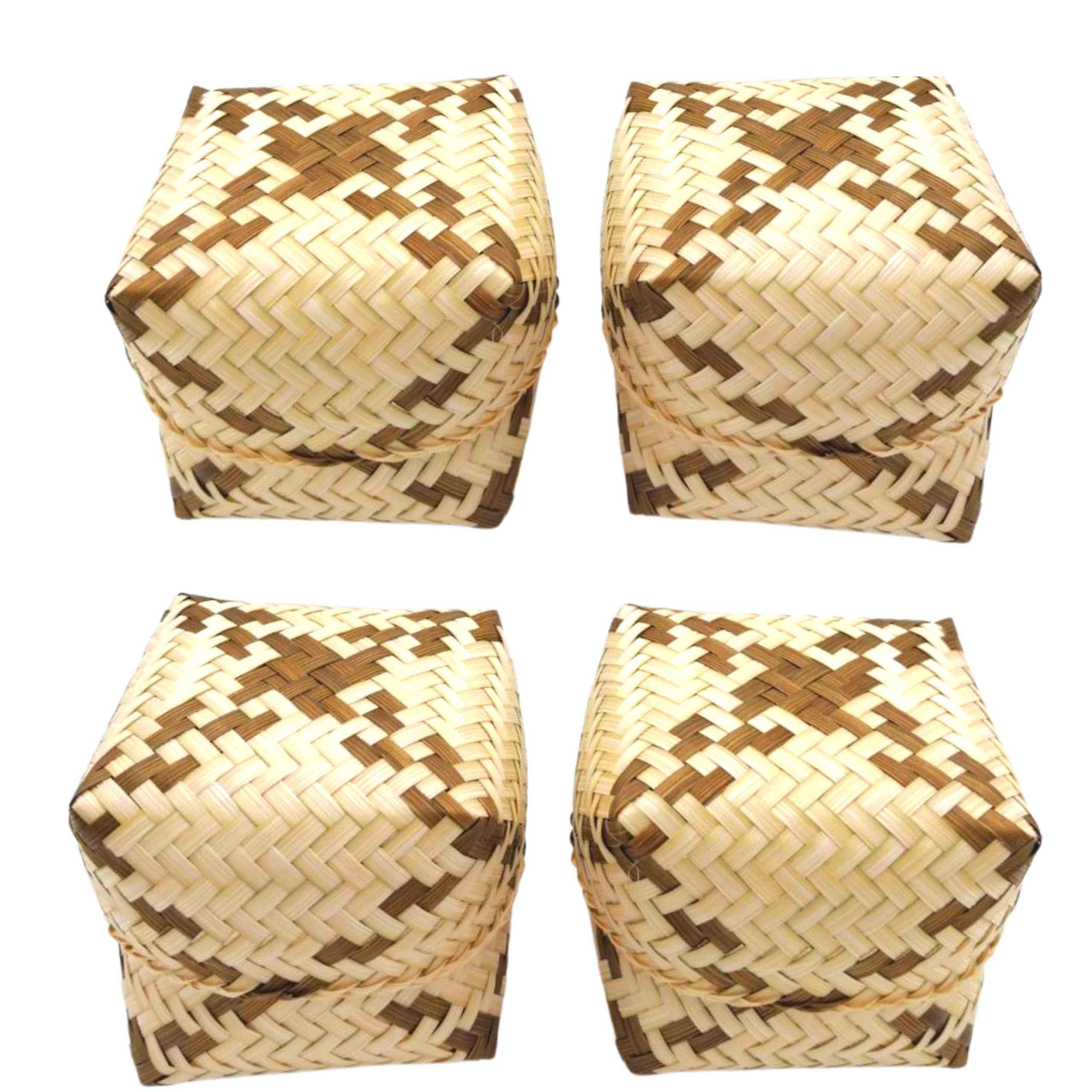 Authentic Thai Handmade Kratip Bamboo Steamer Basket 3x3 Inches - Natural Bamboo Sticky Rice Container for Thai & Laos Cuisine - Perfect for Home Kitchen & Restaurant Use - Set of 4 Traditional Steaming Baskets for Sticky Rice, Desserts & Asian Cooking