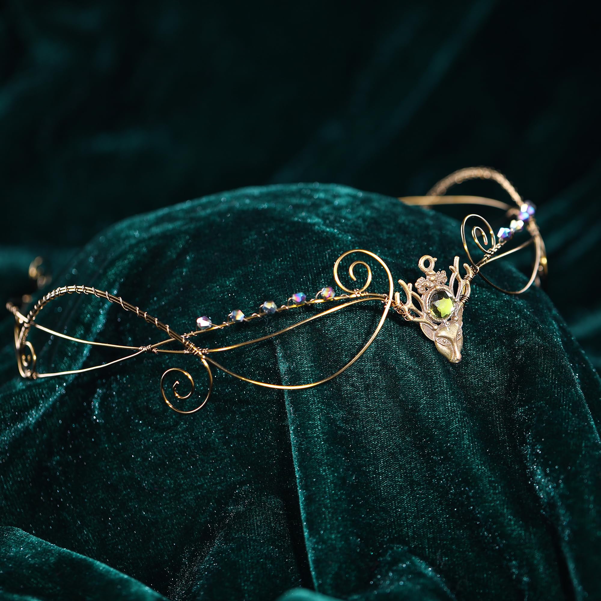 Handmade Elven Fairy Circlet - Dark Antler Headpiece for Cosplay, Renaissance Fairs & Fantasy Costumes | Bronze Deer Antler Tiara Crown for Women | Witch, Princess & Elf Costume Accessories | Perfect for Halloween, LARP & Themed Parties