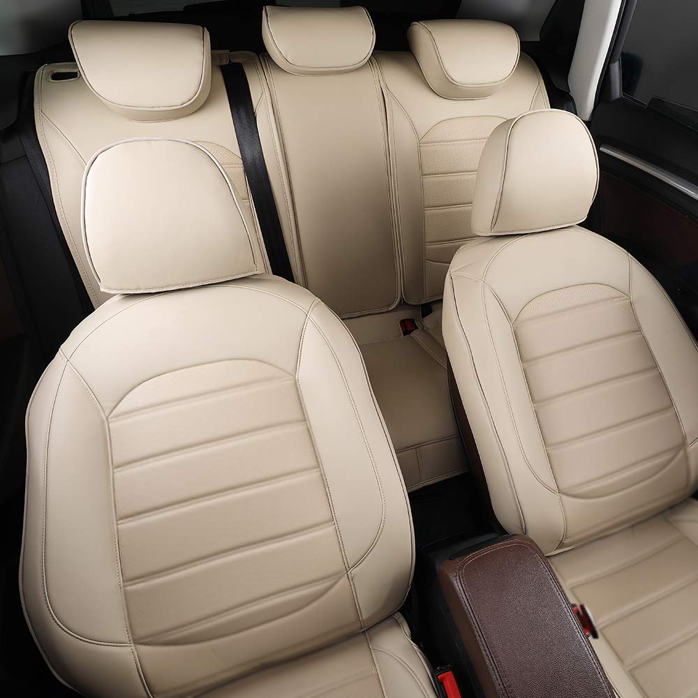 Premium Genuine Leather Seat Covers for 2010 Dodge Avenger - 5-Seat Full Set (Front & Rear) with Airbag Compatibility - Beige Color - Perfect for Car Enthusiasts & Daily Commuters