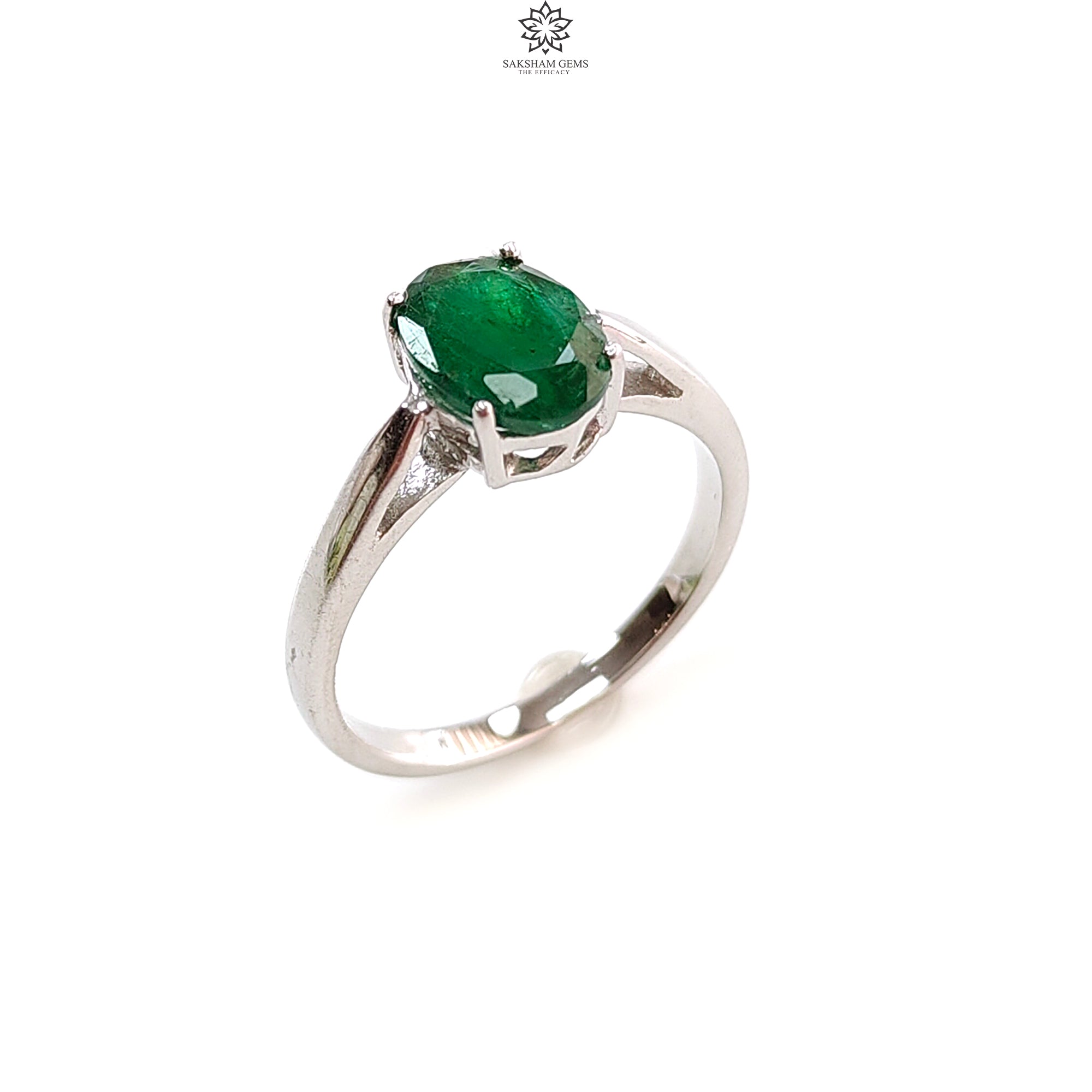 Natural Untreated Emerald Oval Faceted Cut 925 Sterling Silver Ring – 2.57gms Prong Set Jewelry for Women, Size 7.5 US | Elegant Gift for Anniversary, Birthday & Special Occasions