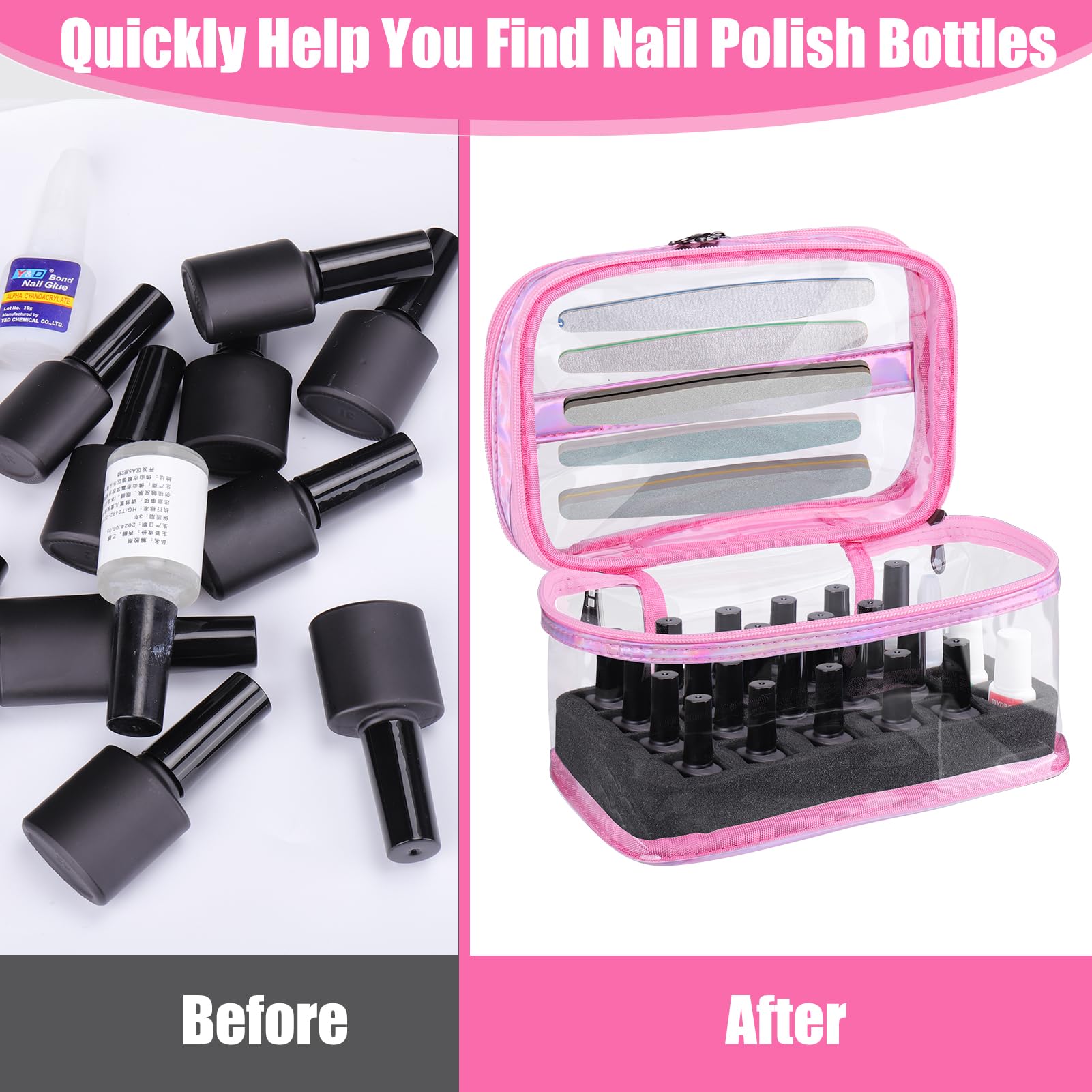 **Clear Gel Nail Polish Organizer Case - Portable Travel Nail Polish Storage Bag for Nail Techs | See-Through Nail Polish Holder Box | Nail Art Brushes & Tool Kit Display Supplies | Perfect for Salon, Travel & Home Use**