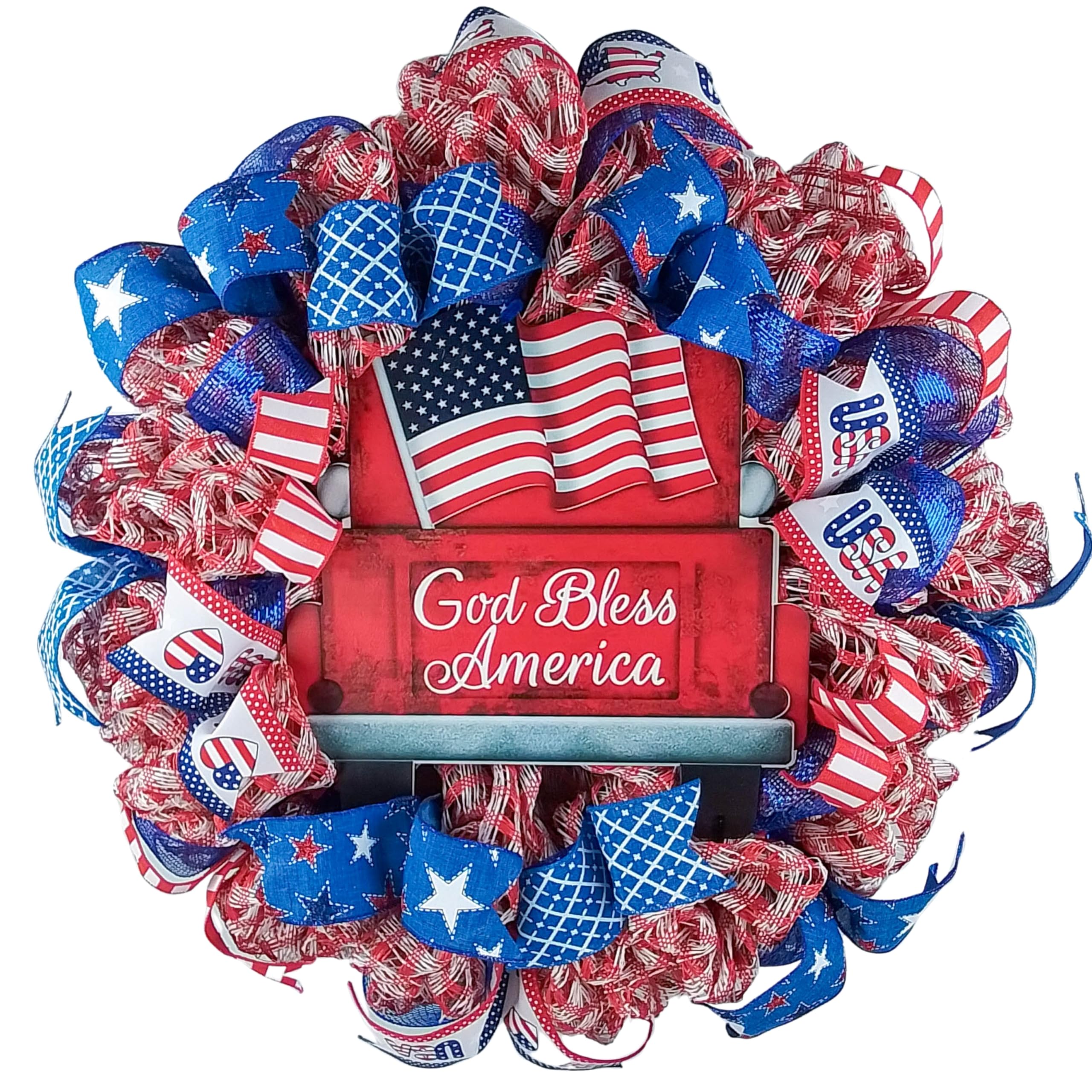 Patriotic Wreath with American Flag - Independence Day & Memorial Day Decor for Front Door, Wall, Home - Perfect for 4th of July, Veterans Day, and Patriotic Holidays