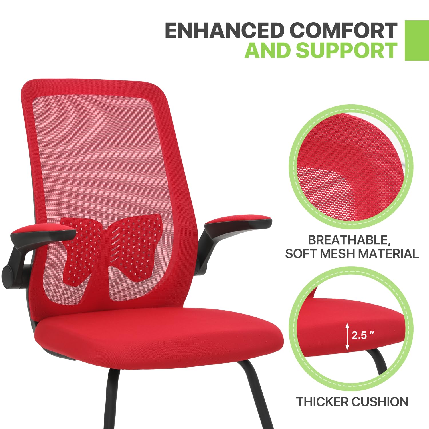 Magshion Mesh Office Chair with Lumbar Support - Mid Back Guest Chair for Conference & Reception (Red)