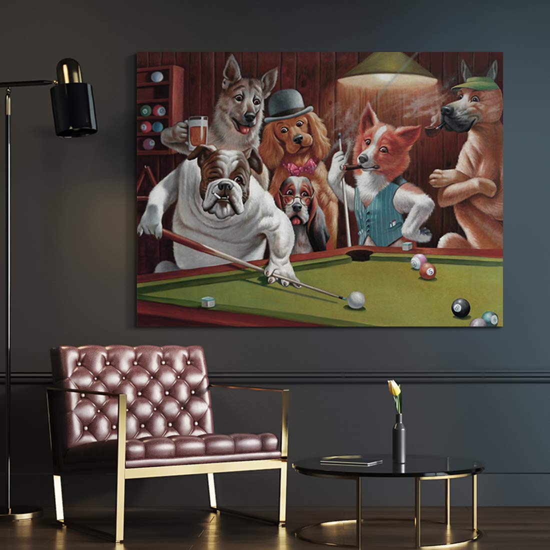 Denozer Dogs Playing Billiards Canvas Wall Art - 40x30 Inch Giclee Print Gallery Wrapped Modern Home Decor - Perfect for Living Room, Bedroom & Office Wall Decoration