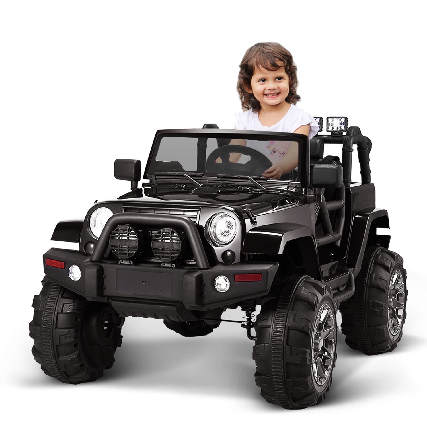 TRINEAR 12V Kids Ride on Truck with Remote Control - Electric Car for Boys & Girls Ages 3-7 Years - 3 Speed Adjustable, 4-Wheel Spring Suspension - Black - Perfect for Outdoor Play, Backyard Fun & Birthday Gifts