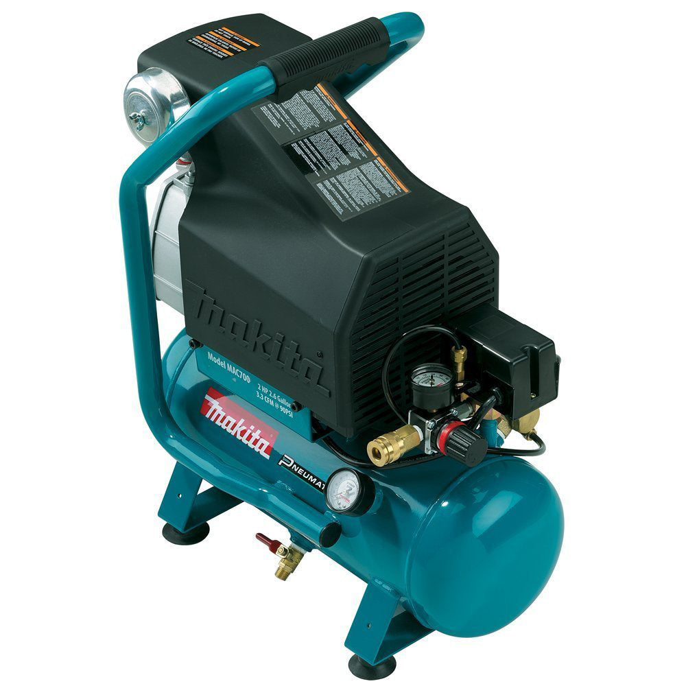 Makita MAC700 2.0 HP Big Bore Air Compressor - 2.6 Gallon Cast Iron Tank with Roll Cage | Ideal for Construction, Woodworking & Automotive Use