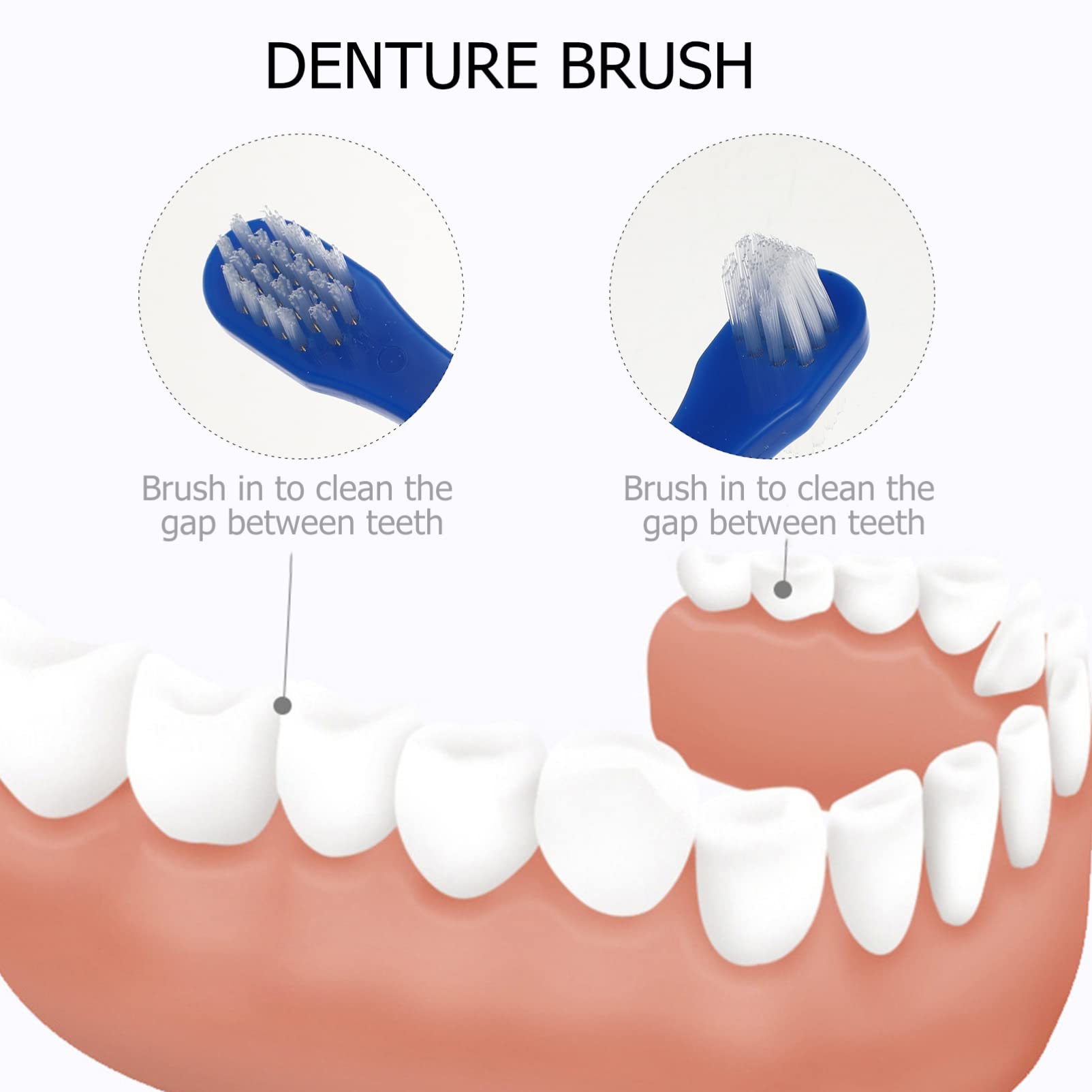 Dual Head Toothbrush Cleaner - 2 Pack Hard Bristle Toothbrush for Deep Cleaning, False Teeth & Dentures (White & Blue) - Perfect for Travel, Home & Dental Care