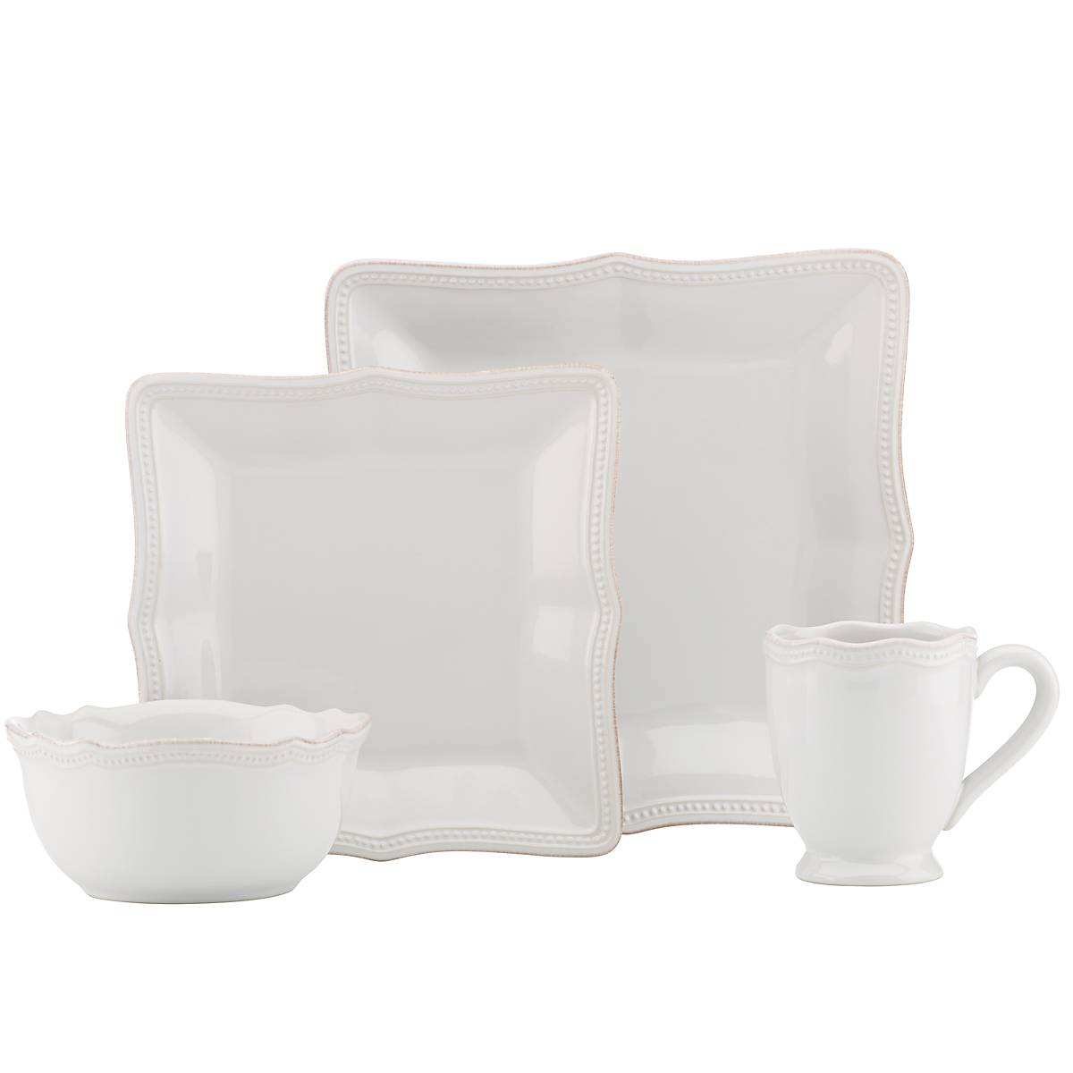 French Pearl Bead White 4-Piece Place Setting - Elegant Dinnerware Set for Formal Dining, Wedding, and Special Occasions