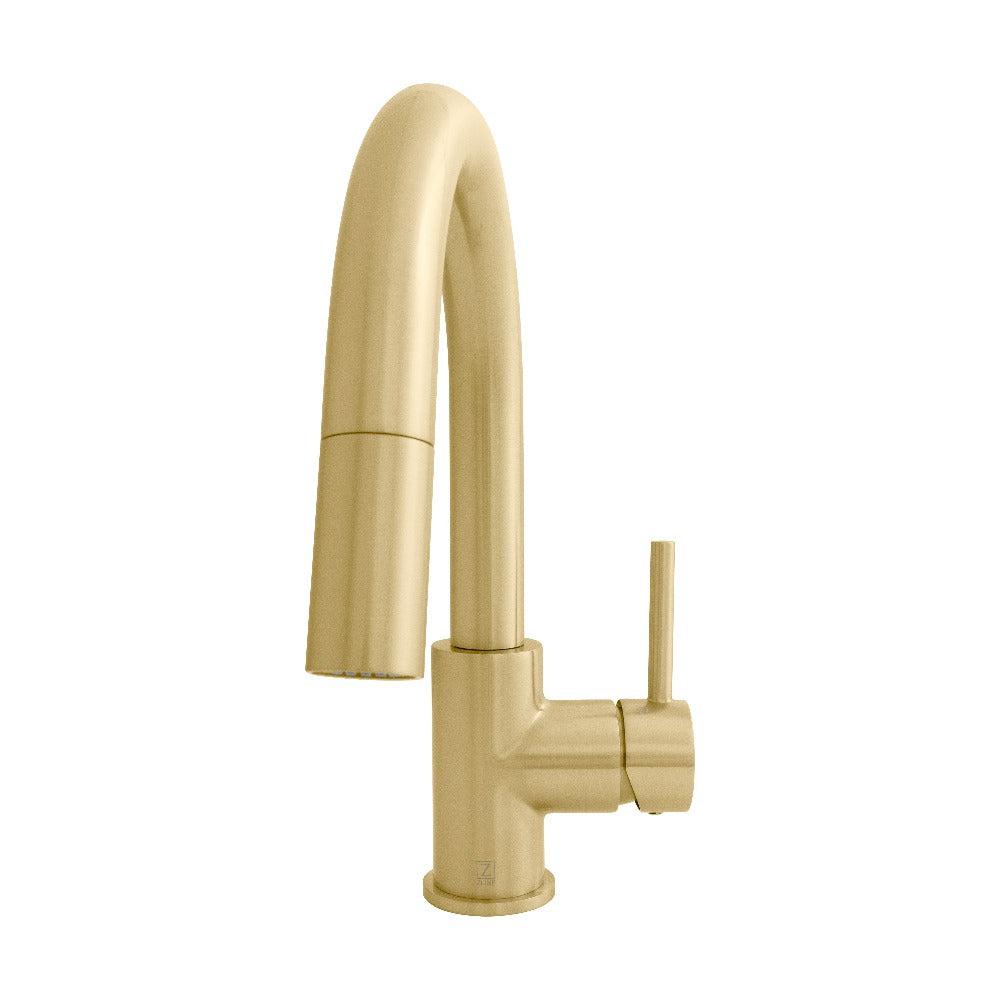 ZLINE Dante Pull Down Single Handle Kitchen Faucet in Champagne Bronze - High Arc Brushed Brass Faucet with Sprayer for Modern Farmhouse & Industrial Kitchens (DNT KF CB) - Perfect for Sink, Washing Dishes & Food Prep