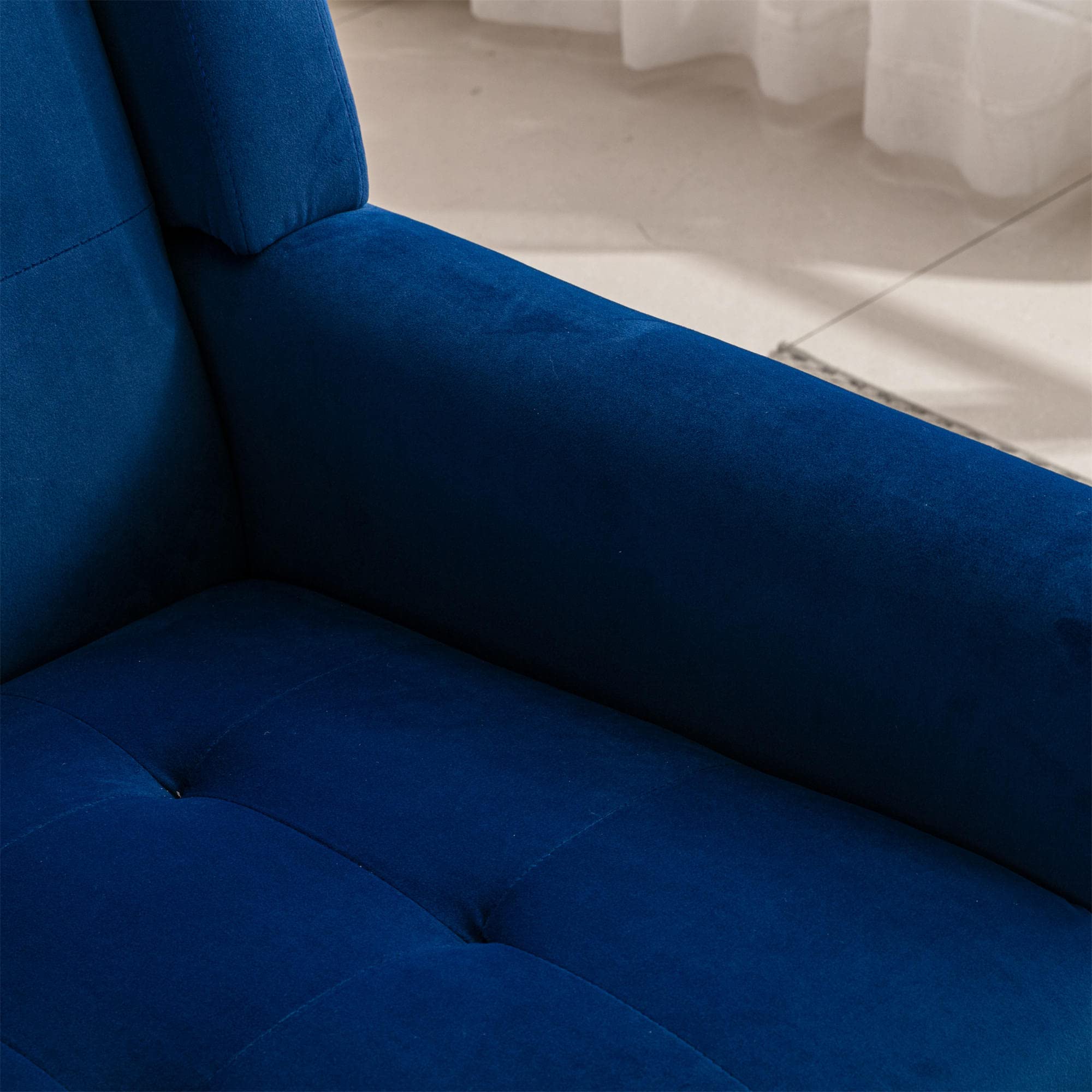 Modern Upholstered Button Tufted Accent Chair with Black Legs - Blue Linen Fabric Armchair for Living Room, Bedroom & Home Decor - Ergonomic Comfort Sofa Chair for Relaxing, Reading & Lounge Spaces