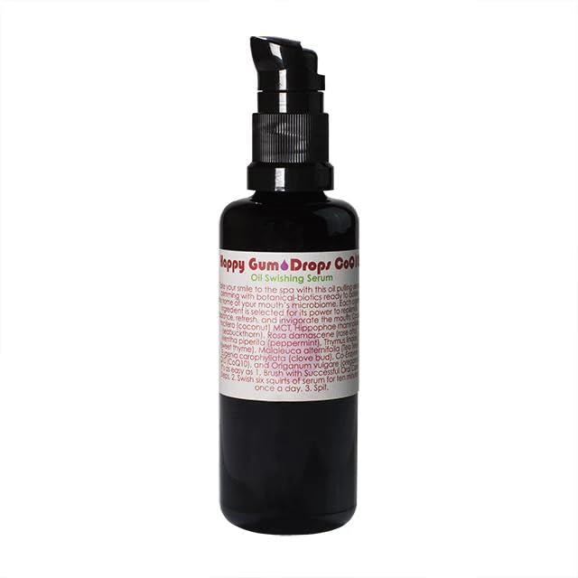 Organic Happy Gum Drops Oil Swishing Serum by Living Libations | Natural Wildcrafted Vegan Oral Care (3.38 fl oz/100ml) for Teeth Whitening & Fresh Breath - Perfect for Daily Oil Pulling & Holistic Dental Hygiene