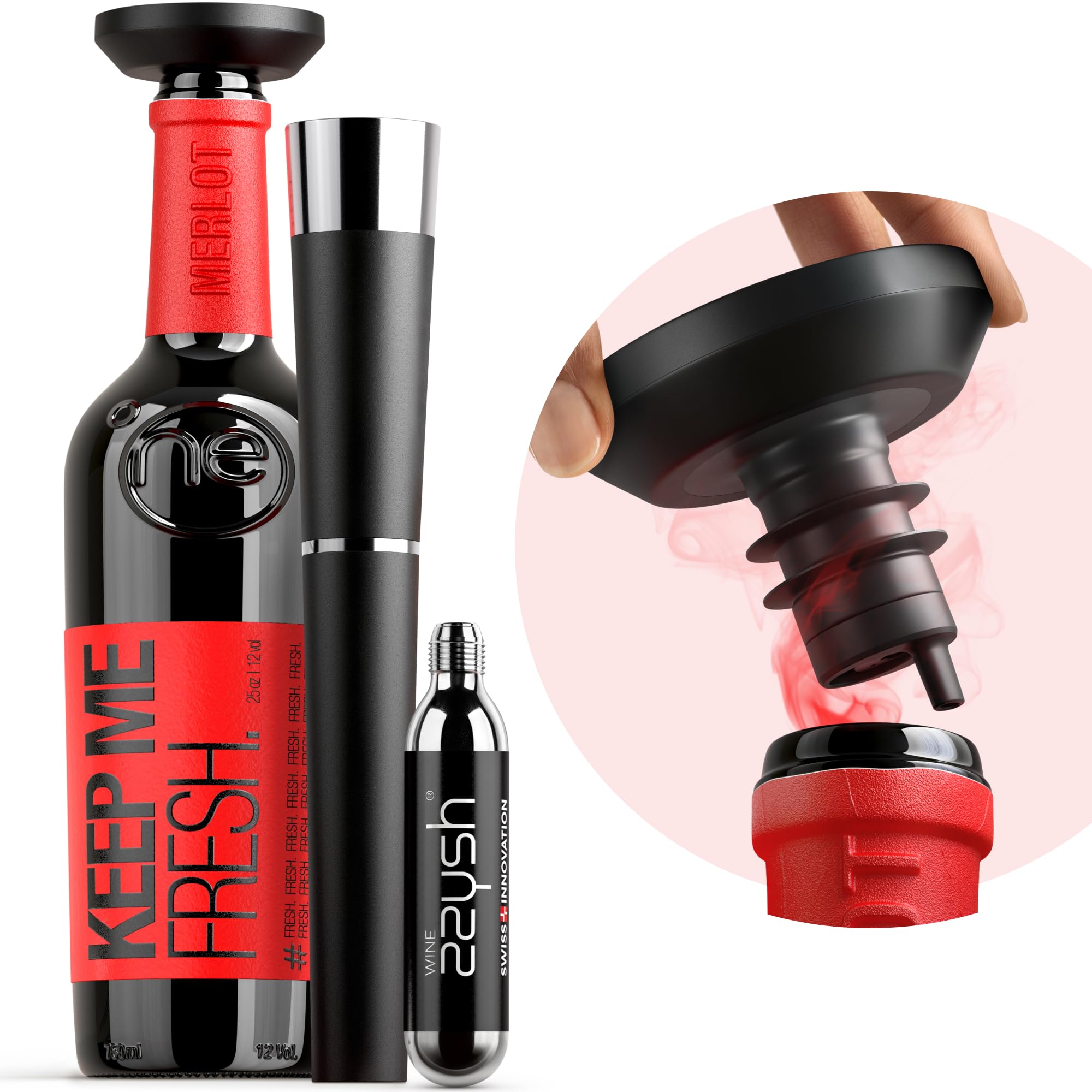 zzysh® 3-in-1 Wine Saver Kit with Argon Gas Preserver - Extends Freshness Up to 8 Weeks - Includes Wine Stoppers & Gas Cartridges - Perfect Gift for Wine Lovers - Ideal for Home Bars, Parties & Wine Storage