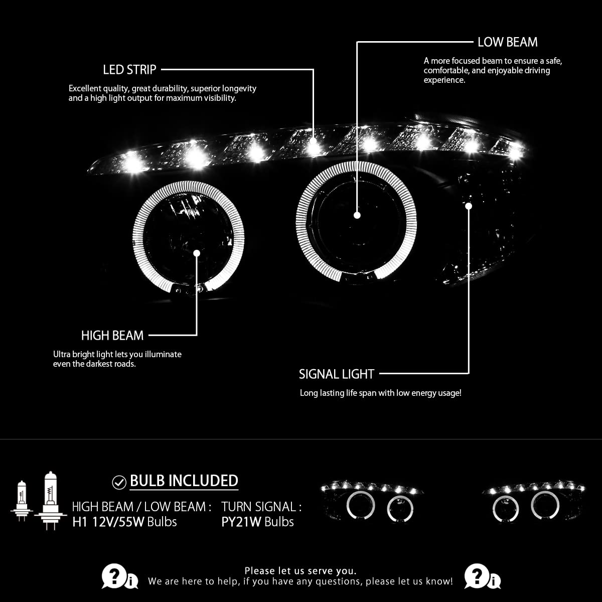 AUTOZENSATION BMW E81 E82 E88 Headlights Assembly (2008-2013) - Left & Right Pair Halo Black Projector Headlights for Improved Night Visibility & Style Upgrade