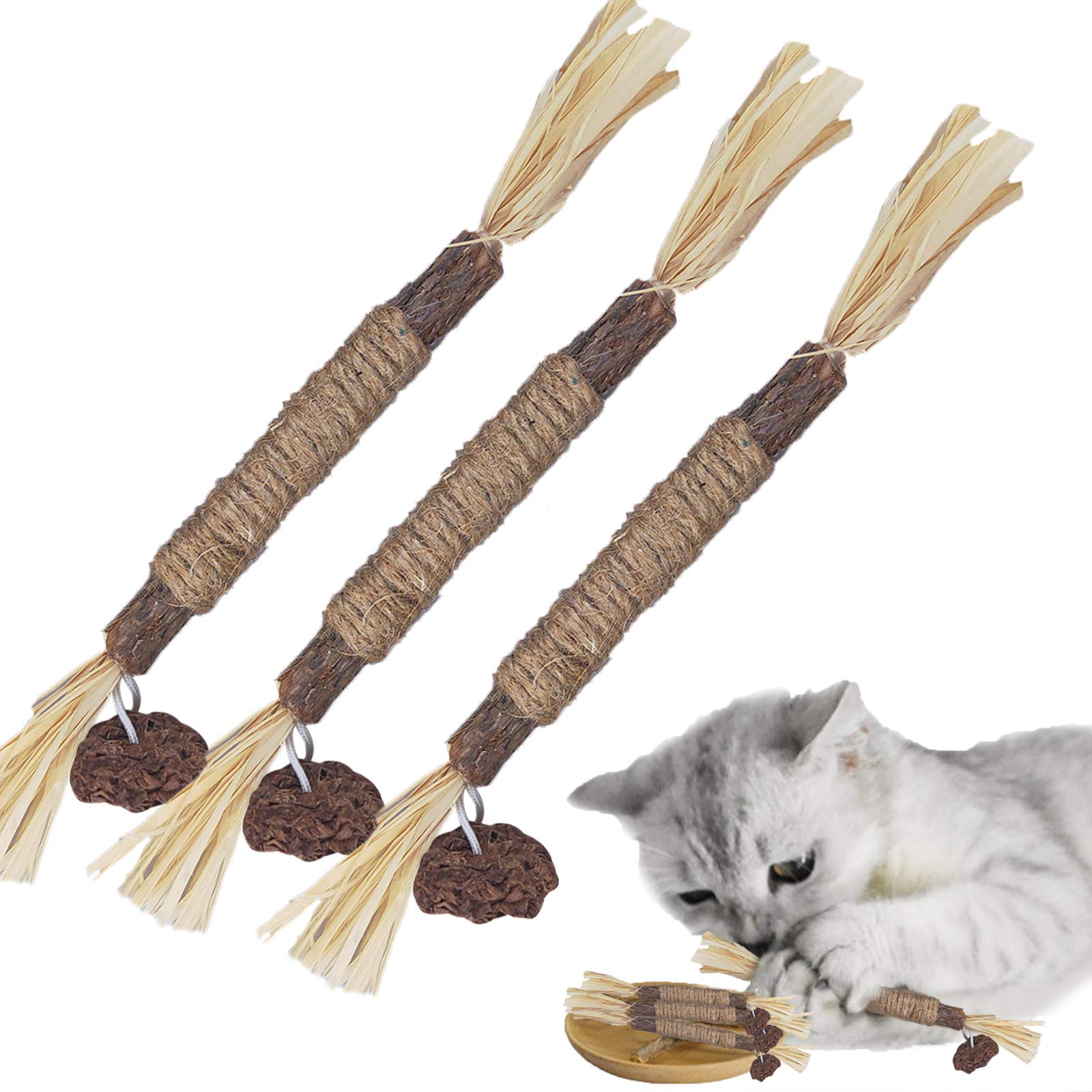 3 Pack Natural Catnip Sticks for Cats - Teeth Cleaning Chew Toys, Molar Sticks to Calm & Relax Your Cat - Safe for All Breeds - Perfect for Playtime, Training & Stress Relief