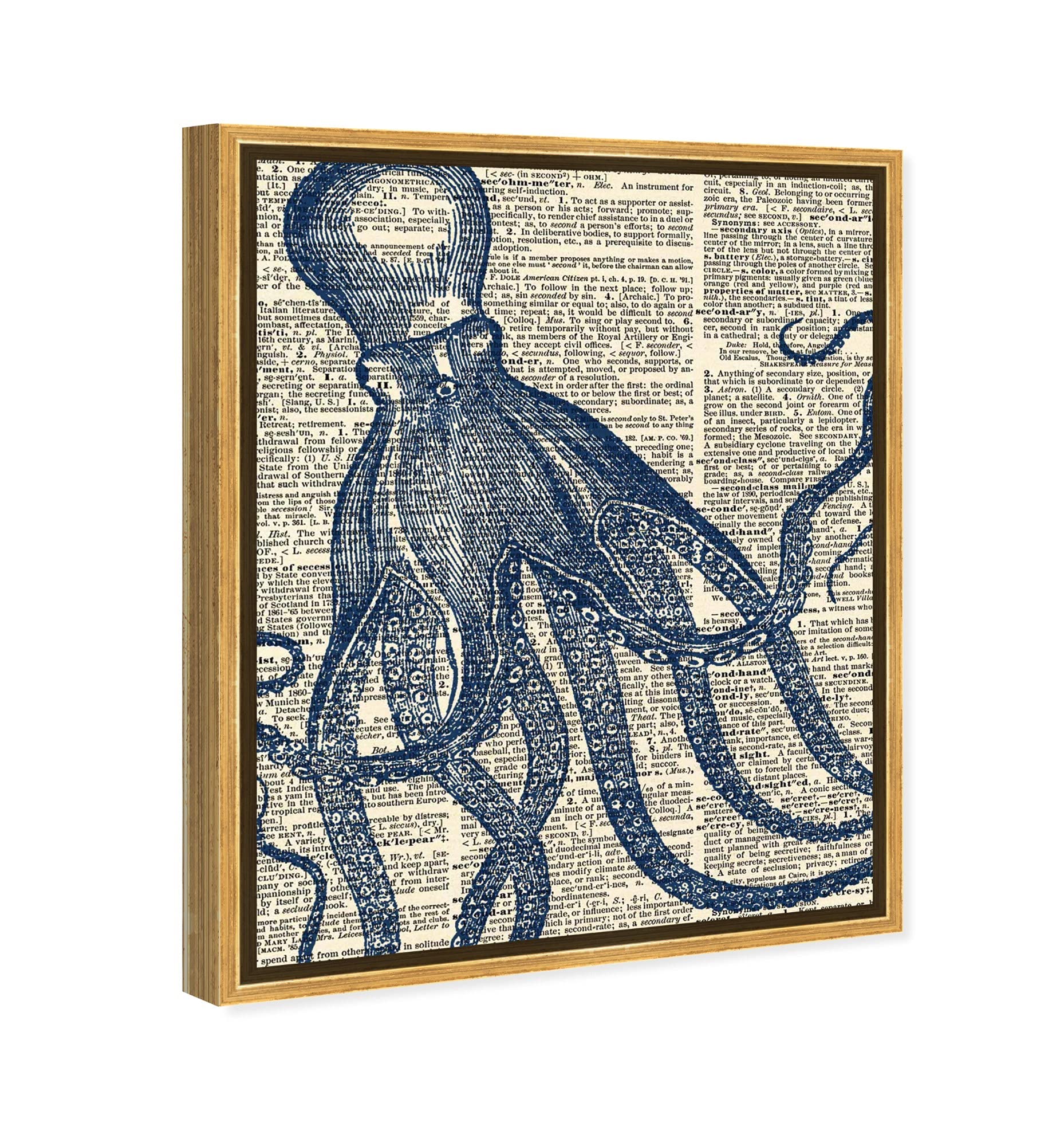 Oliver Gal Artist Co. Nautical Wall Art - 24x30 Inch Framed Canvas Print with Gold Floater - Coastal Decor, Marine Life & Octopus Dictionary Art - Perfect for Beach House, Living Room & Office Decor