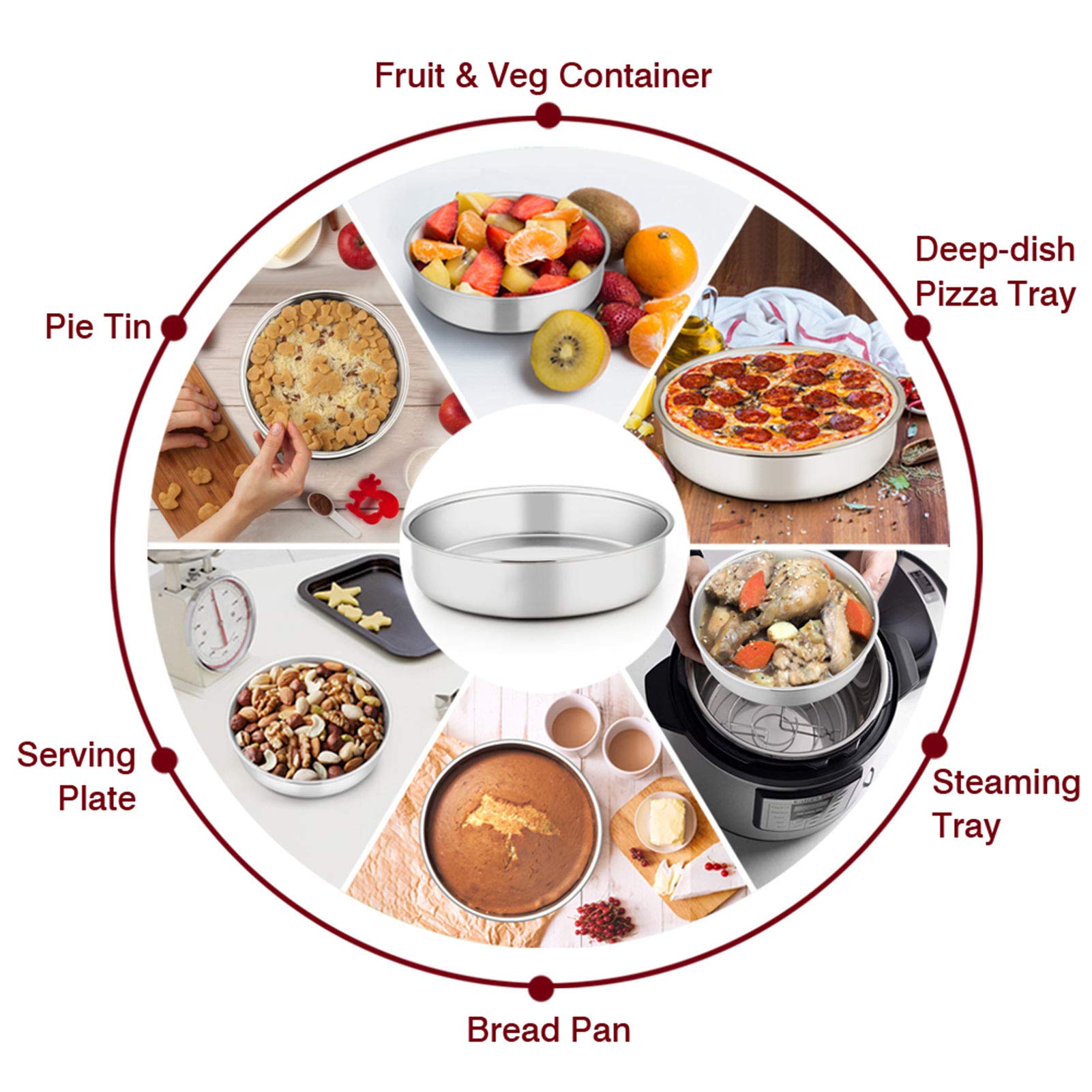 TeamFar 6 Inch Round Cake Pan Set - 6-Piece Stainless Steel Baking Pans for Cakes, Steaming & Serving | Oven, Pressure Cooker & Air Fryer Safe | Heavy Duty, Healthy & Easy Clean | Dishwasher Safe | Perfect for Birthday Cakes, Cupcakes & Dessert Baking