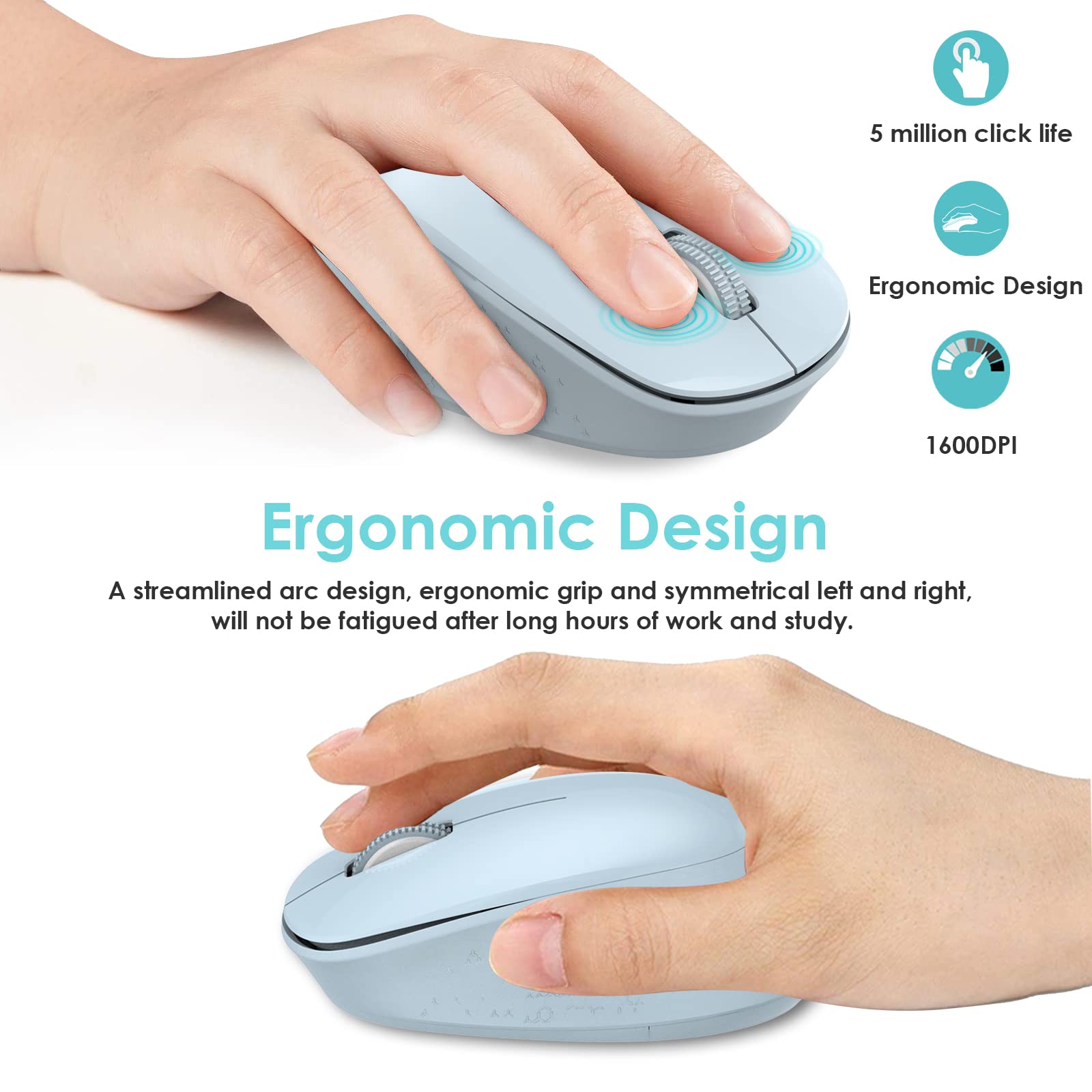 LeadsaiL Wireless Mouse for Laptop - 2.4GHz Silent USB Optical Mouse with 3 Buttons, 1600 DPI, Slim Design | Compatible with Windows, Mac, Chrome OS & Linux | Perfect for Office, Home & Travel Use