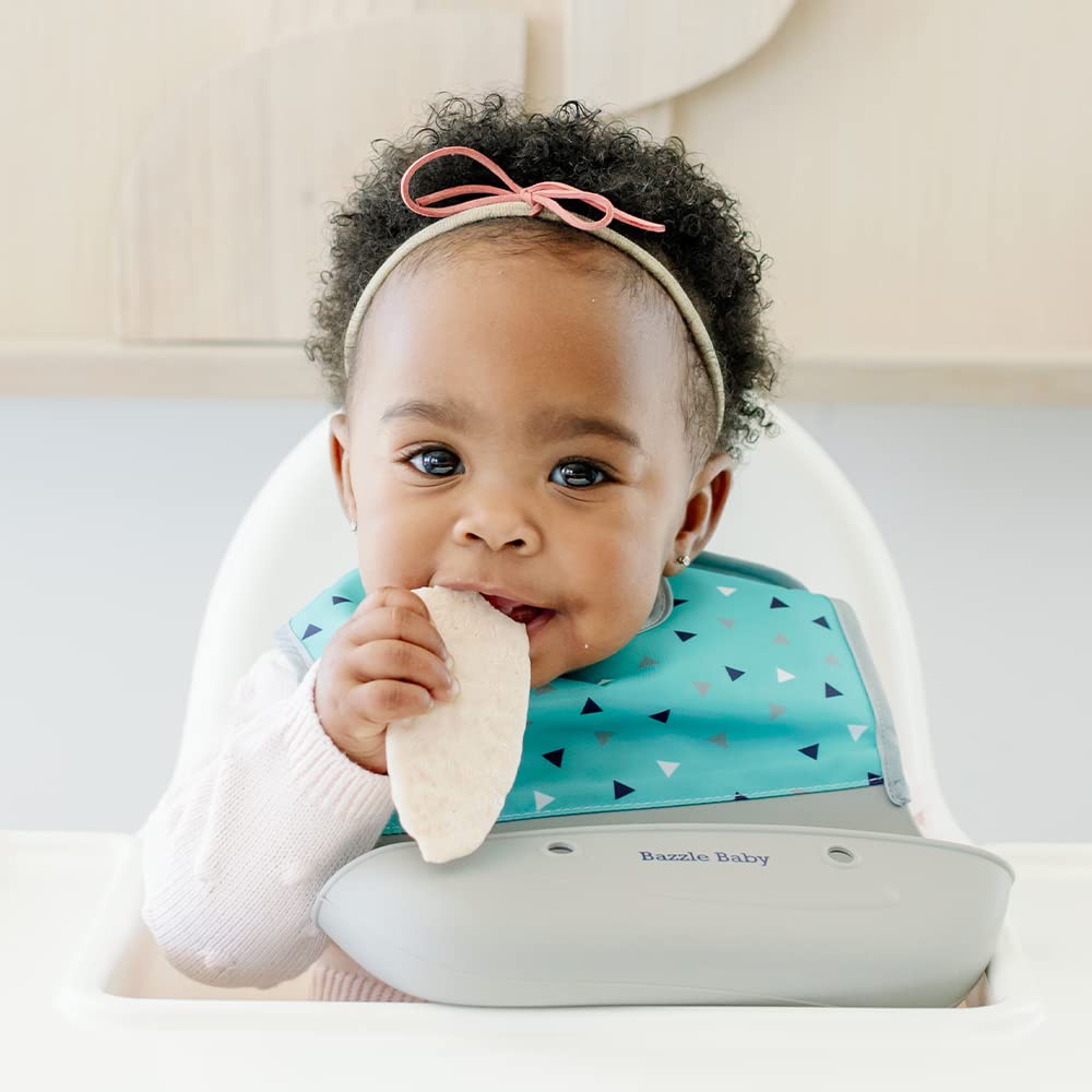 Bazzle Baby Silicone Bibs with Food Catcher - Waterproof 2-Pack for Travel & Storage - Ideal for Messy Eaters