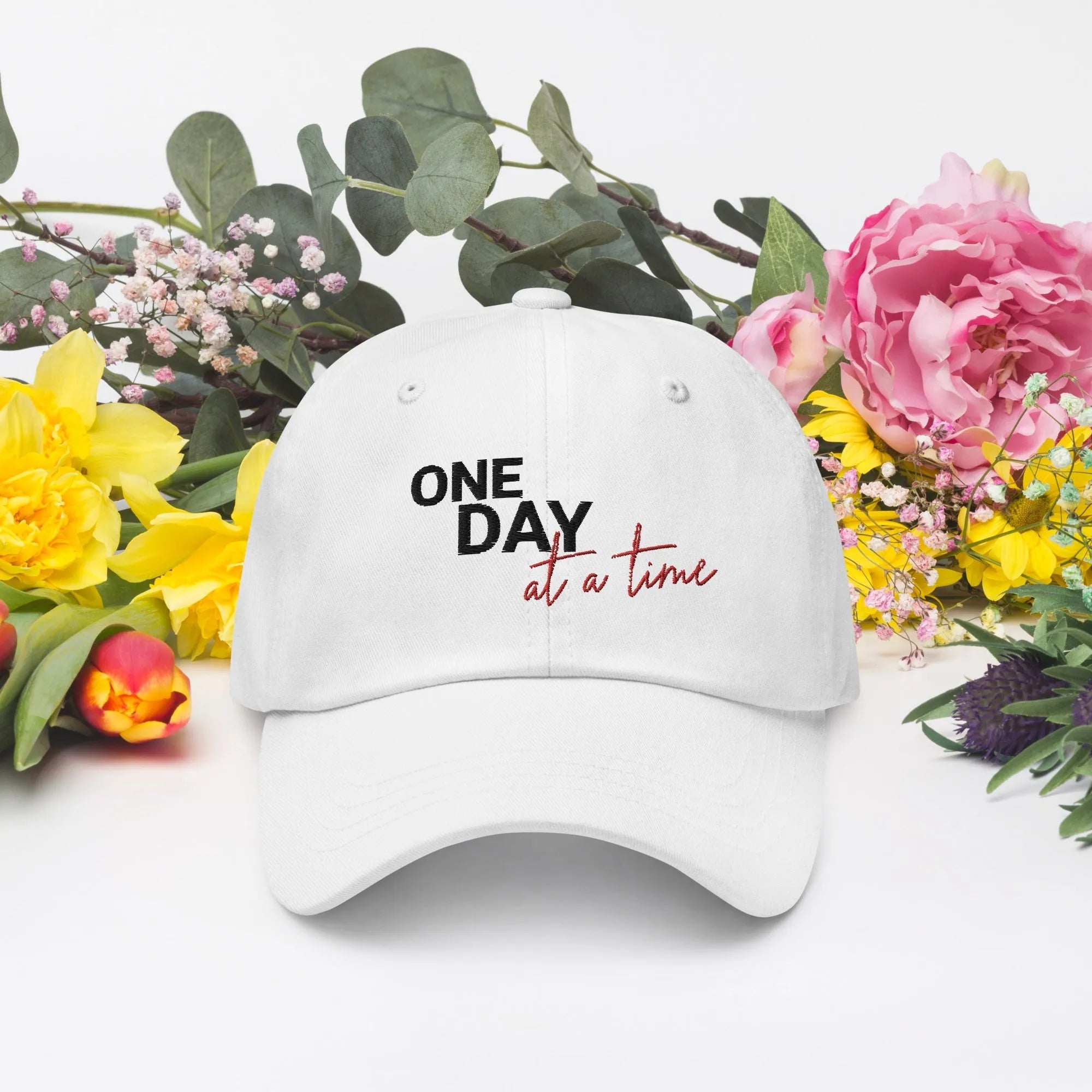 One Day At A Time Embroidered Dad Hat - Adjustable Cotton Baseball Cap for Men & Women - Perfect for Outdoor Activities, Sports & Casual Wear