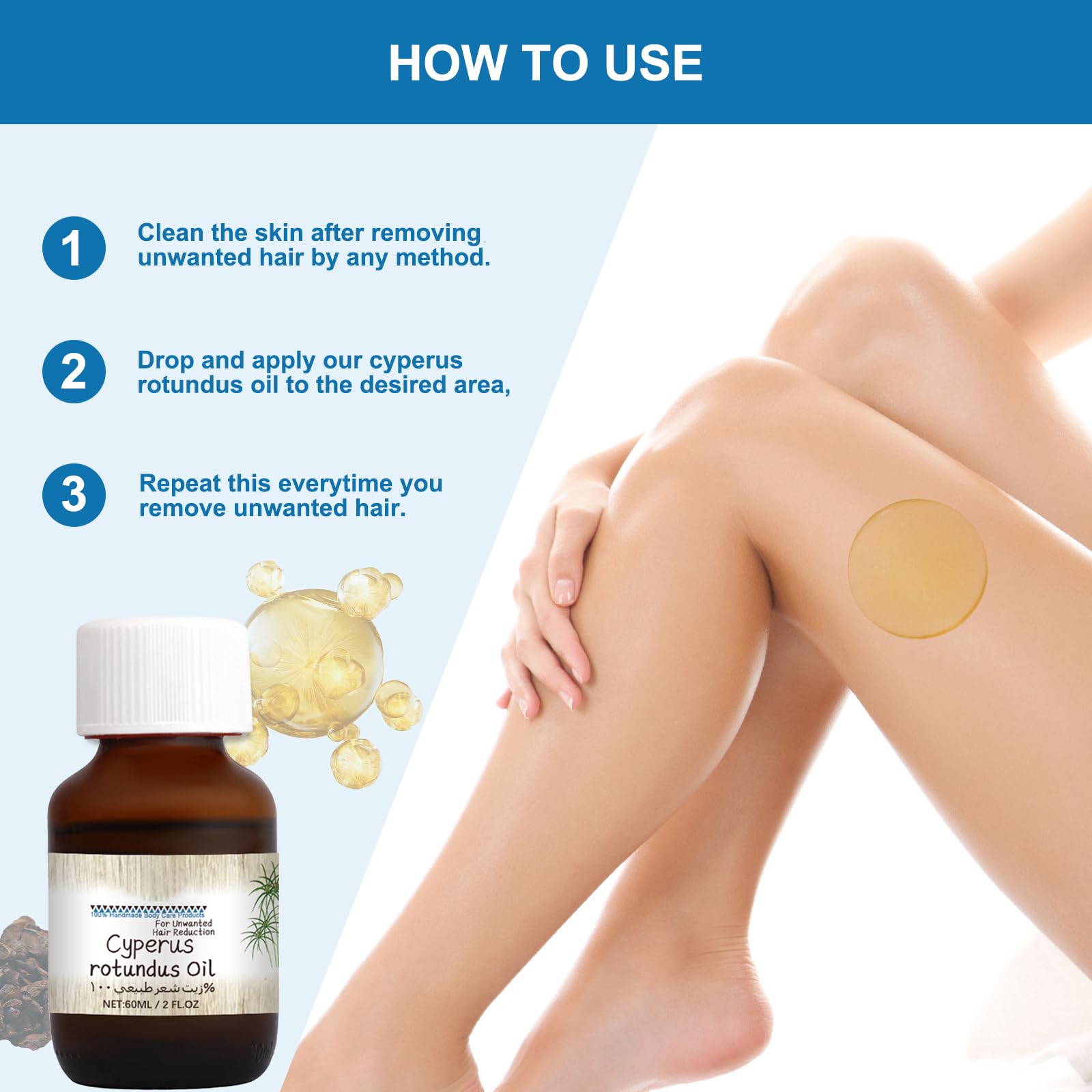 Organic Cyperus Rotundus Oil for Hair Removal & Skin Care - Natural Topical Cyprus Rotundus Oil for Smooth Skin After Shaving (1 Pack) - Perfect for Post-Shave Soothing & At-Home Hair Removal Treatments