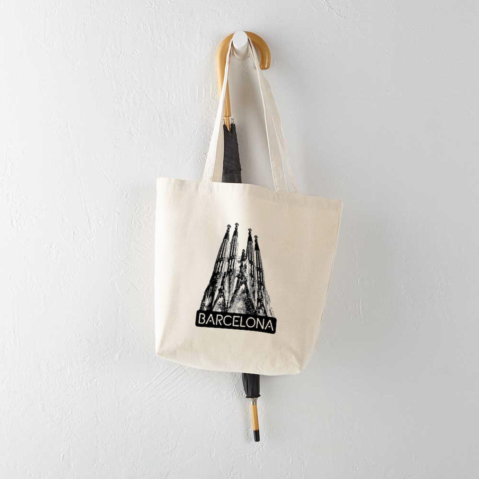 Barcelona Sagrada Familia Canvas Tote Bag - Reusable Natural Shopping Bag for Groceries, Beach & Travel | Eco-Friendly Gift Idea