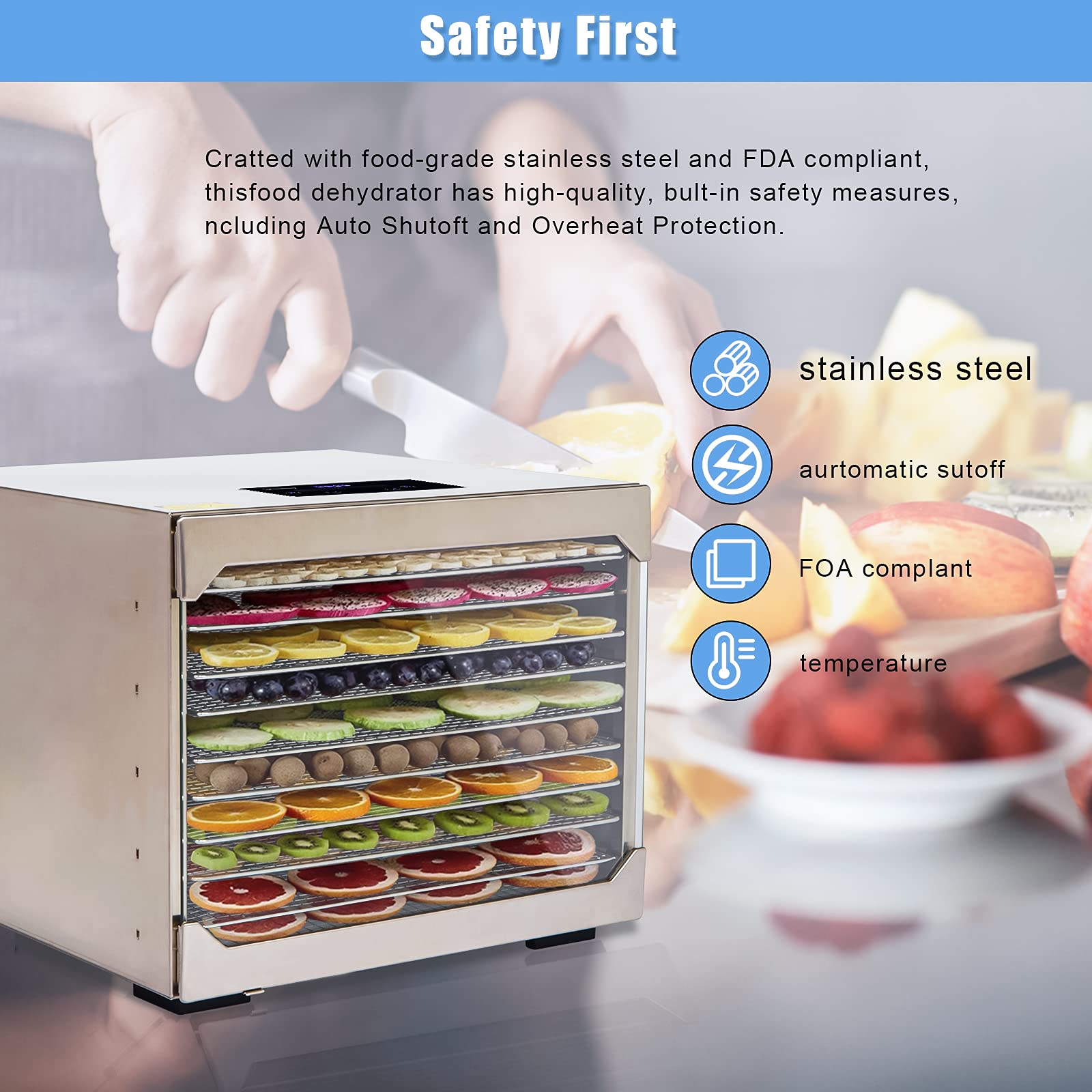 800W Food Dehydrator Machine with Digital Timer & Temperature Control - 10 BPA-Free Trays for Drying Fruits, Vegetables, Meat & Beef Jerky | Perfect for Home Kitchen, Camping & Healthy Snack Preparation