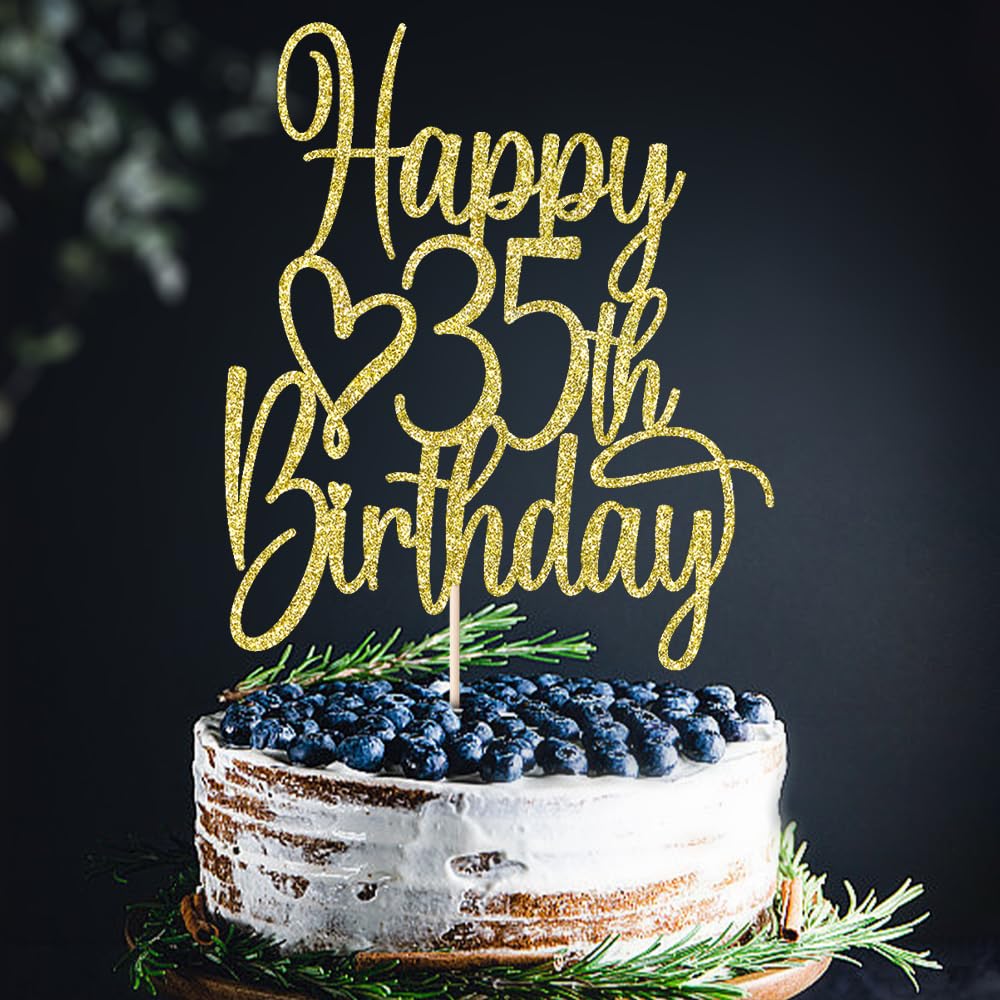 35th Birthday Cake Topper - Gold Glitter 'Cheers to 35 Years' & '35 & Fabulous' Cake Decoration for Anniversary Party | Perfect for 35th Birthday Celebrations, Milestone Cakes, and Special Occasion Desserts