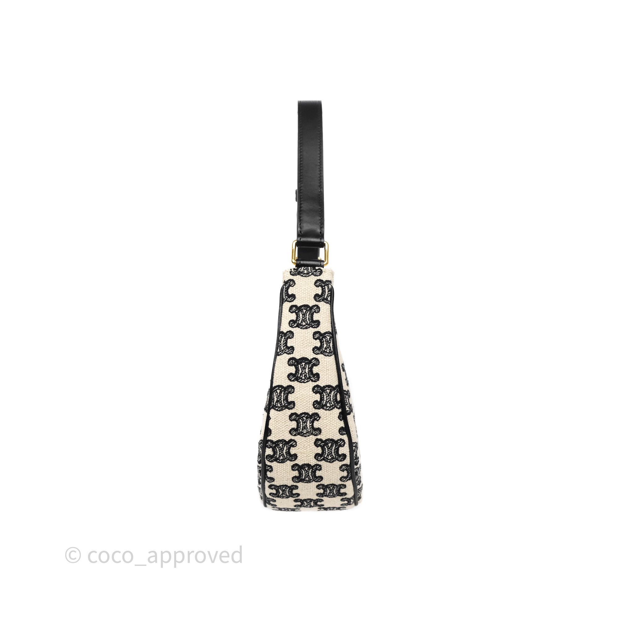 Celine Medium Ava Bag Triomphe Embroidered Black Natural Leather Crossbody Purse - Perfect for Work, Travel & Everyday Use