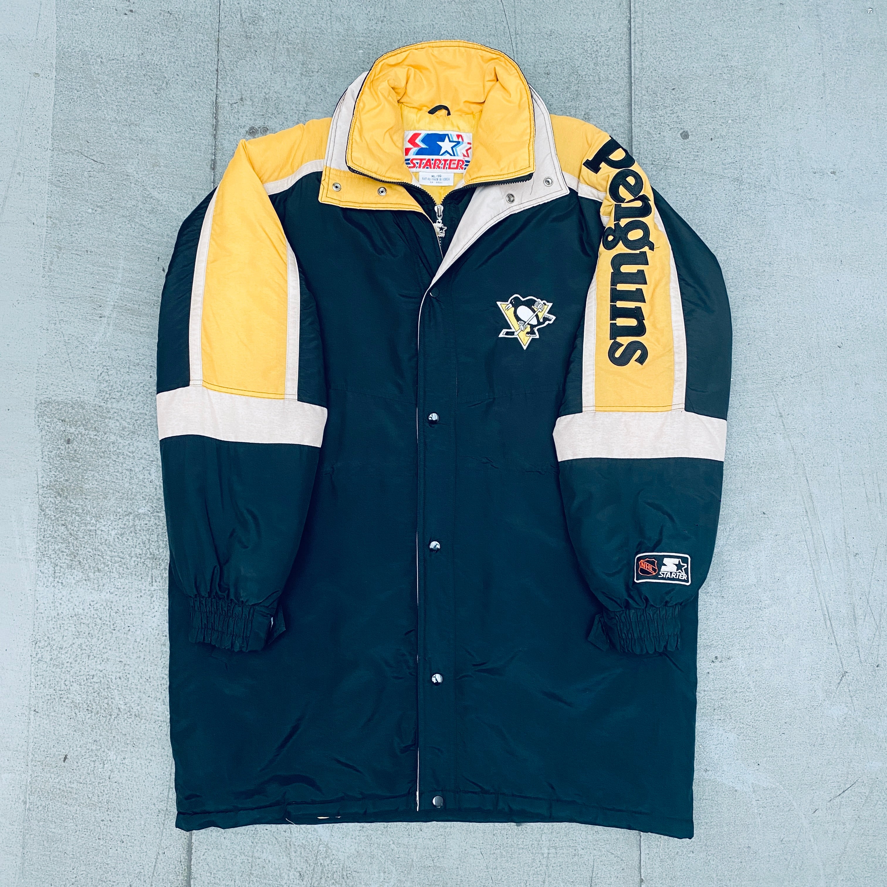Pittsburgh Penguins 1990s Vintage Full-Zip Starter Trench Coat - XL Size | Retro NHL Hockey Fan Jacket for Men, Game Day Outfit & 90s Style Fashion
