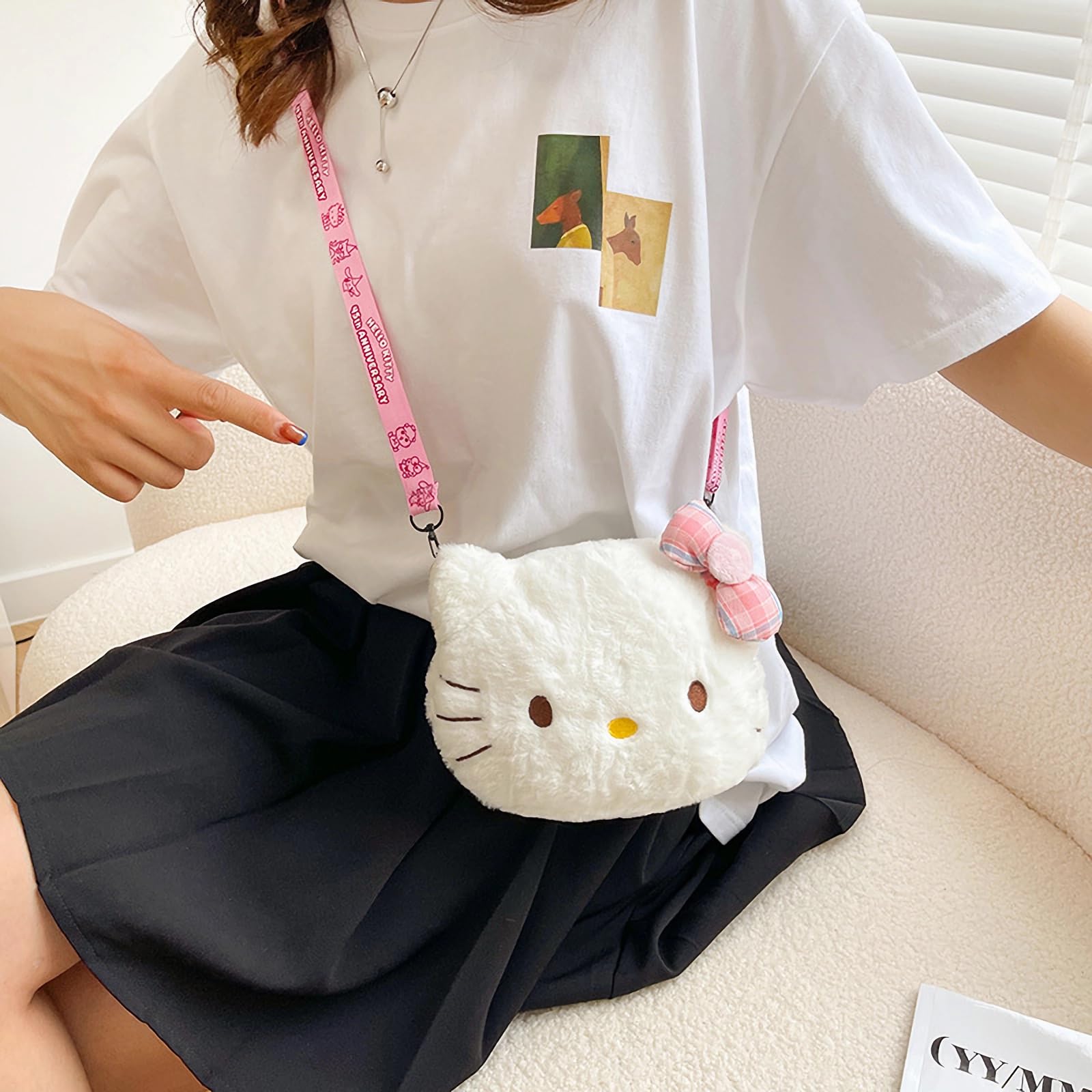 Adorable Plush Crossbody Purse for Girls - Cute Bowknot Shoulder Bag (White) | Perfect for School, Travel & Everyday Use